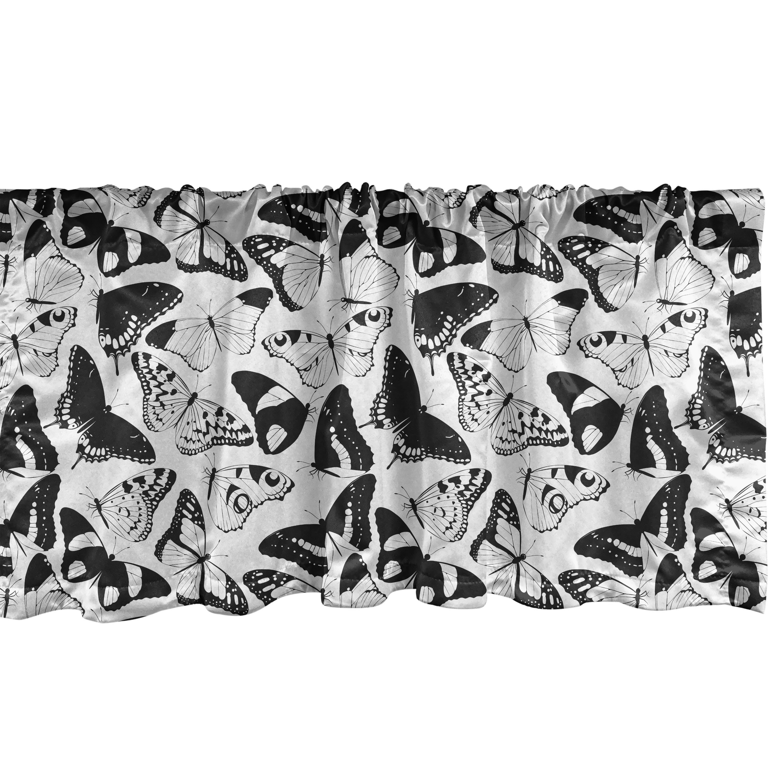 Scheibengardine Vorhang Volant Dekor Stangentasche, von Silhouette Schmetterling für Küche mit Insekten Microfaser, Abakuhaus, Schlafzimmer
