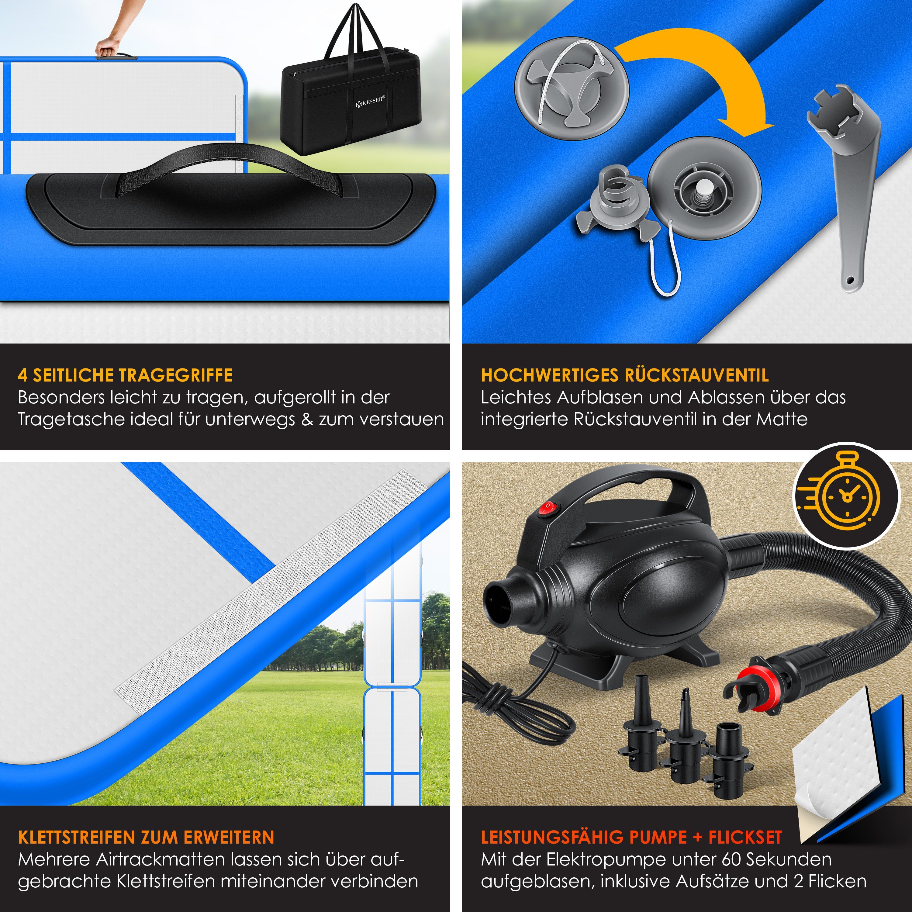 KESSER Turnmatte, Turnmatte Aufblasbar Airtrack Fitness-Matte Gymnastikmatte