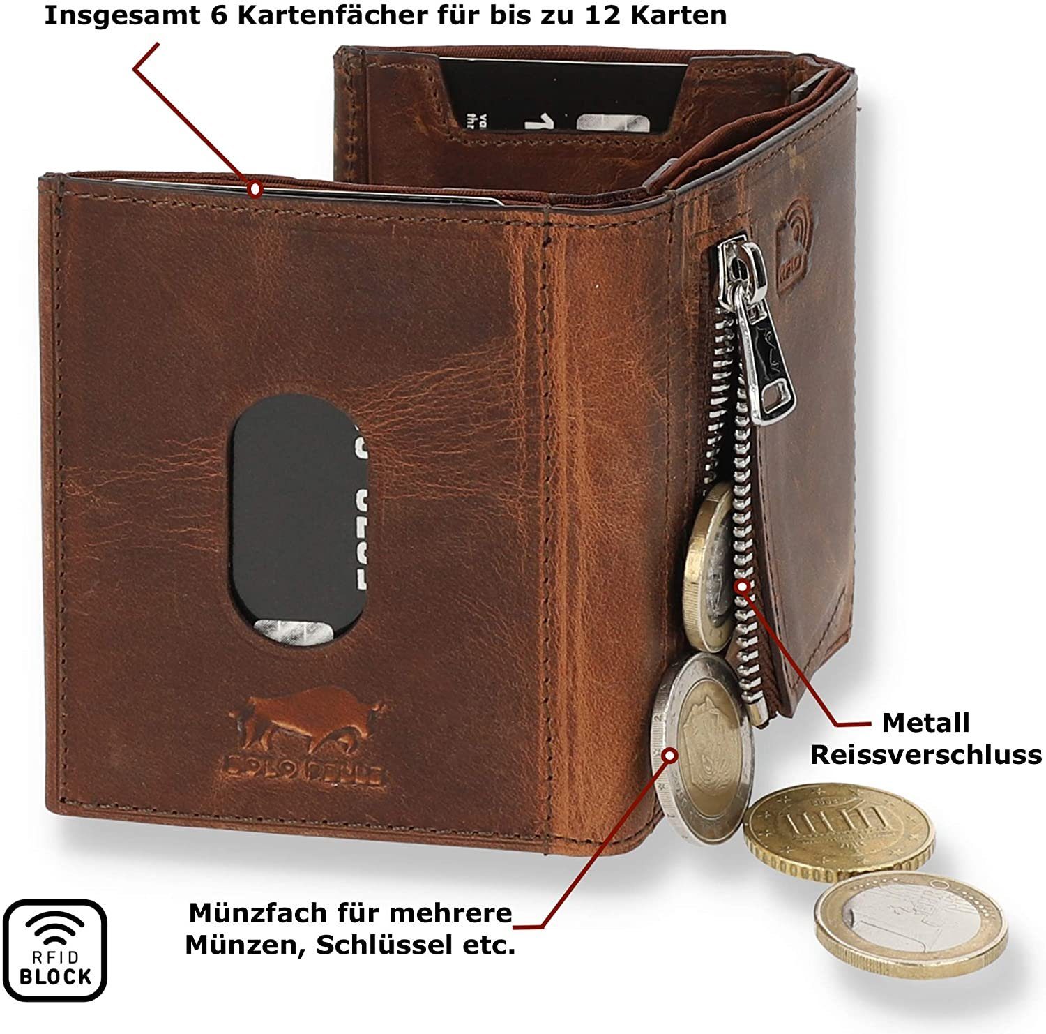 Solo Pelle Brieftasche Slim Wallet mit Münzfach [12 Karten] Slimwallet Riga [RFID-Schutz], echt Leder, RFID Schutz, Macde in Europe – Bild 4 von 5