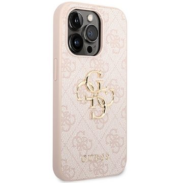Guess Handyhülle Case iPhone 15 Pro Max Kunstleder rosa mit goldfarben Logo 6,7 Zoll, Kantenschutz