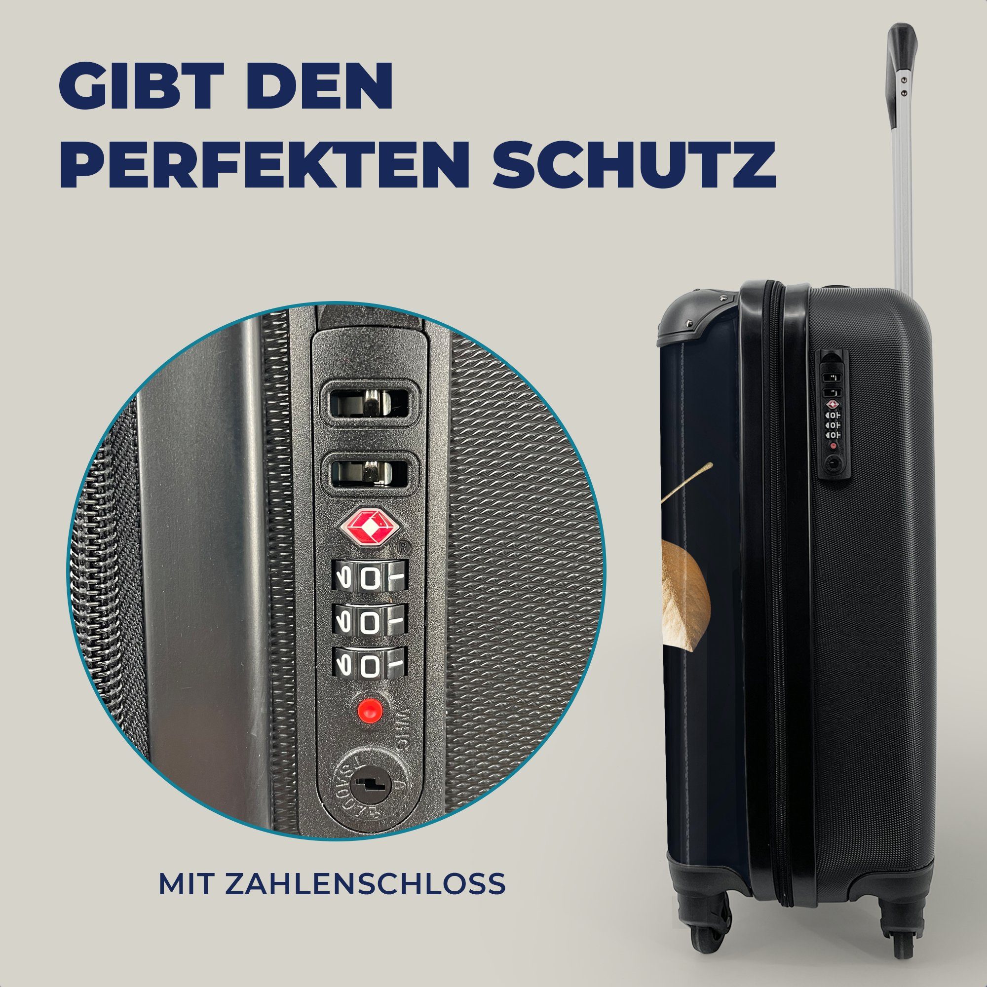 Luxus, Rollen, MuchoWow Reisetasche rollen, Handgepäckkoffer - Zweig Trolley, mit - Blätter Handgepäck für Gold Ferien, Reisekoffer - 4