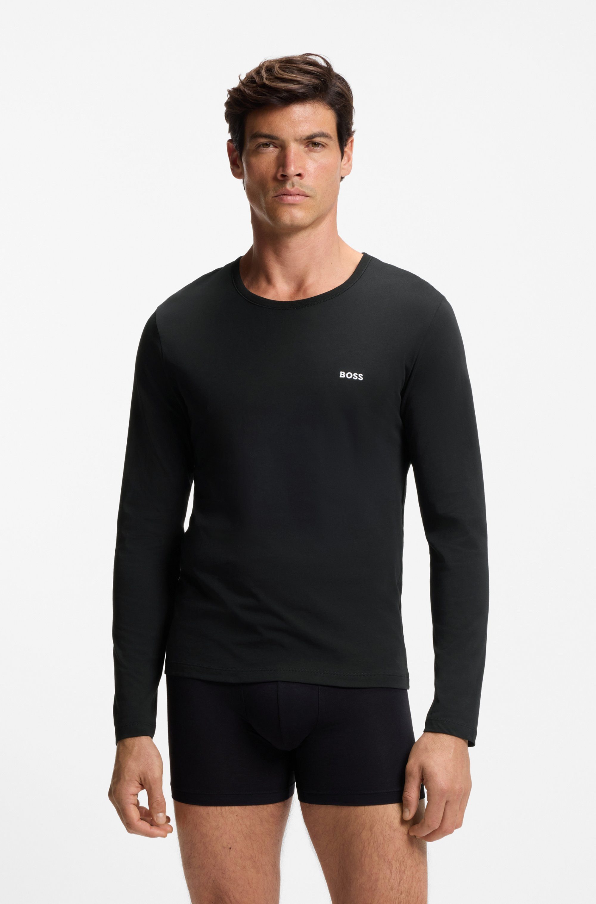 BOSS Langarmshirt longsleeve-Shirt R-Neck Classic COTTON 3pcs/pack (3-tlg) mit BOSS Logo-Schriftzug