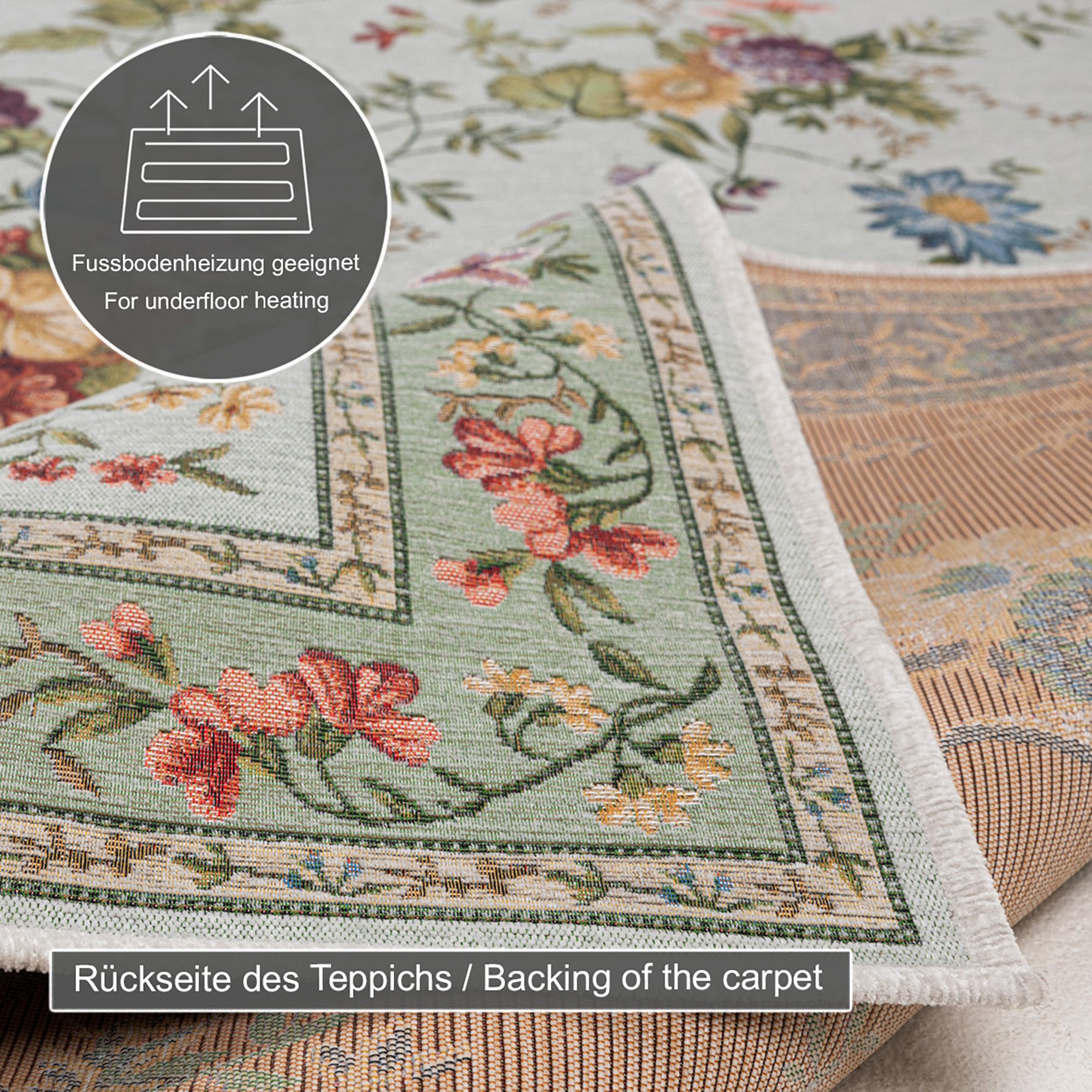 THEKO Bettumrandung Flomi Sagrini, Höhe 3 mm, (3-tlg), Teppich-Set, Flachgewebe, Pastell-Farben, Blumen Design, mit Bordüre