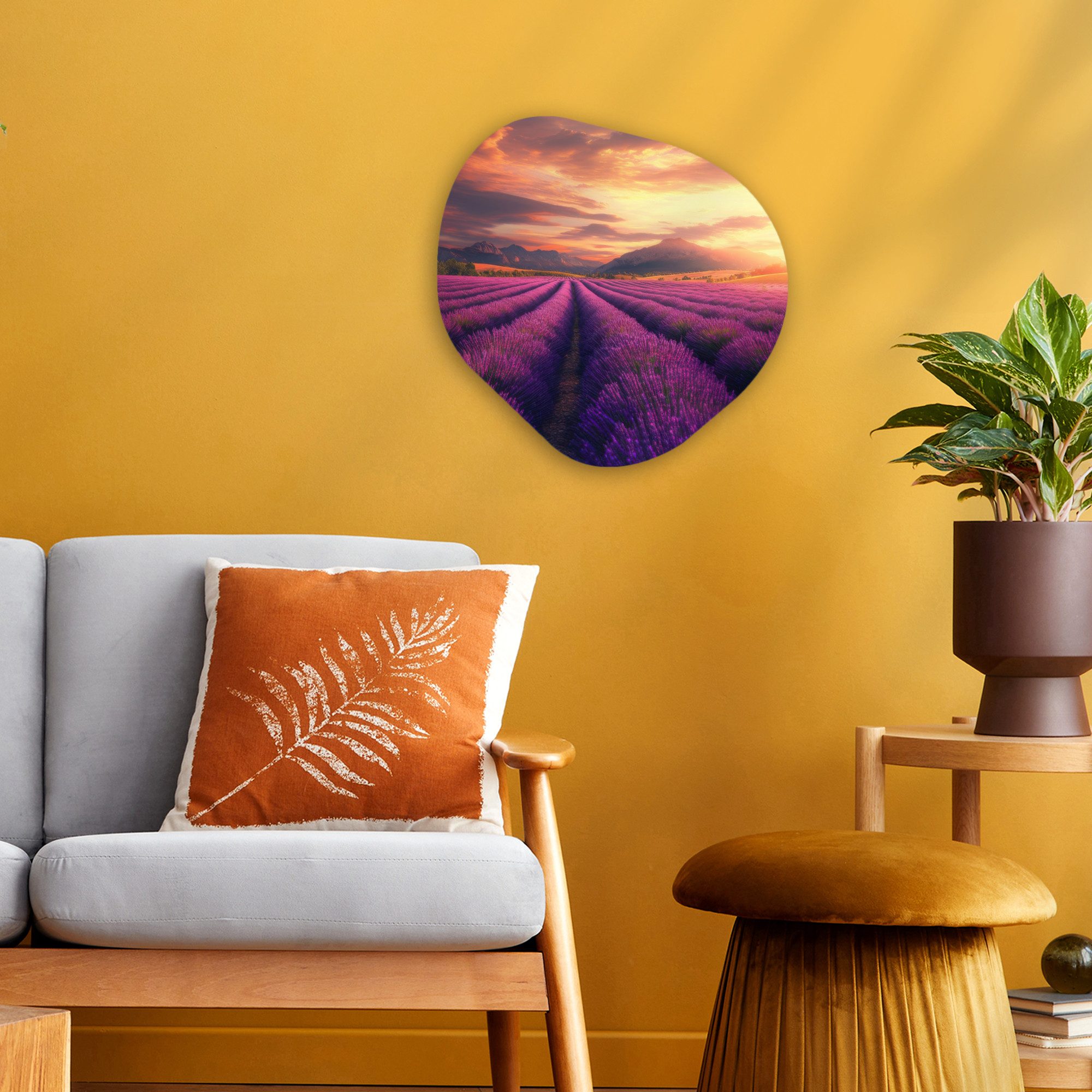 MuchoWow Gemälde Lavendelfeld - Sonnenuntergang - Lila, Fotodruck (1 St), Wandbild Abstrakt, Wohnzimmer Schlafzimmer Wanddekoration, 40x40 cm