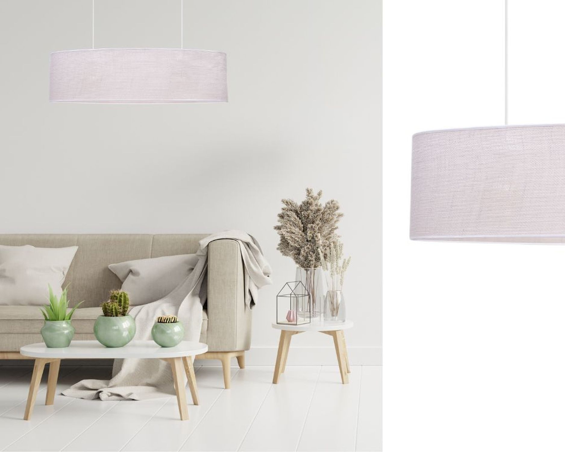 Licht-Erlebnisse Pendelleuchte FITUK, ohne Leuchtmittel, Metall Stoff E27 H: max. 100 cm Weiß 2-flammig länglich Modern – Bild 3 von 4