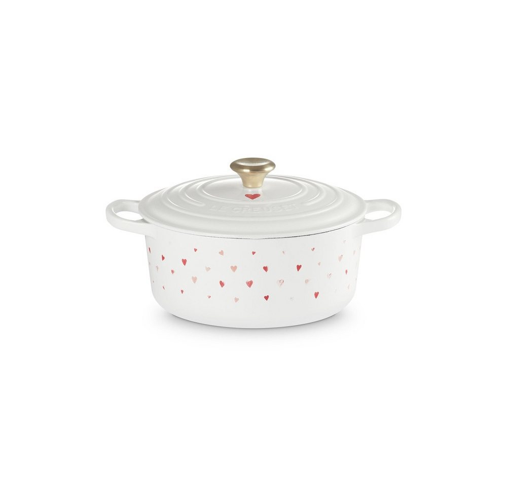 LE CREUSET Bräter LeCreuset Bräter rund Signature 22cm Hearts weiß, Gußeisen