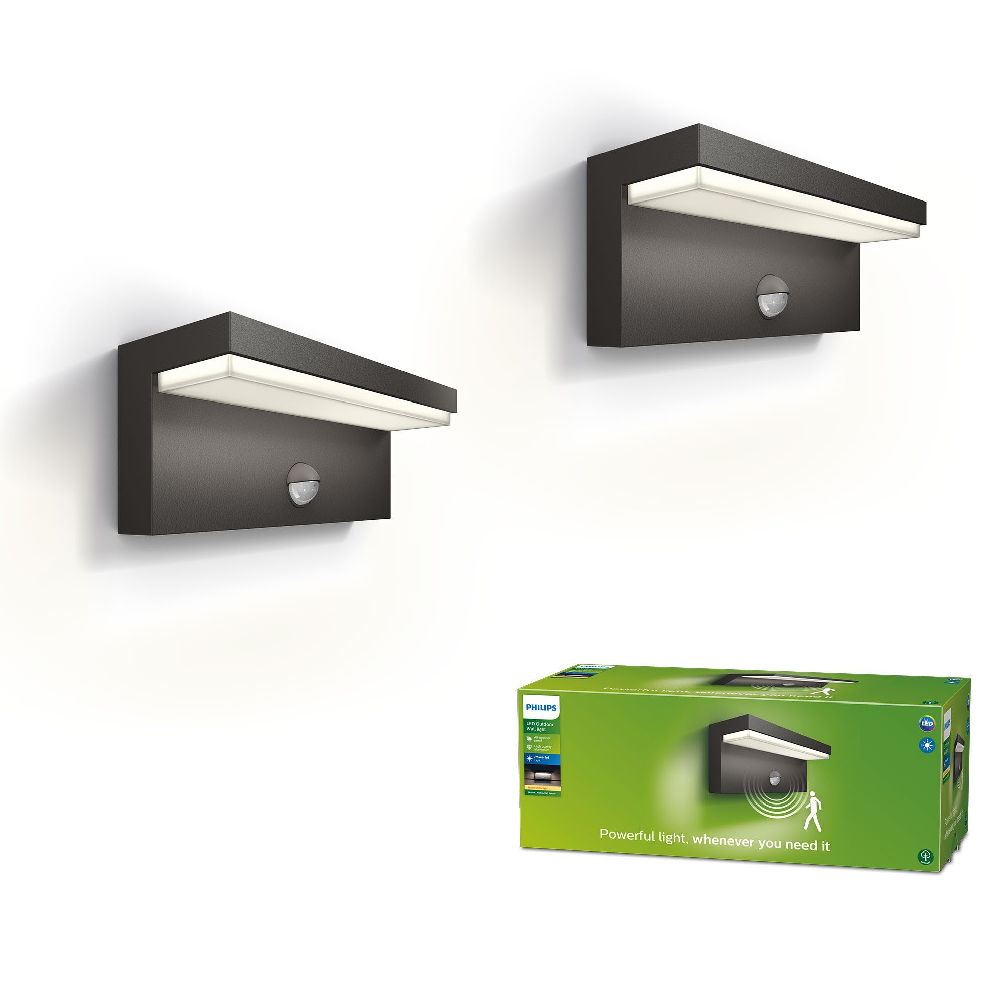 Philips LED Außen-Wandleuchte 2er Pack myGarden LED Bustan, LED fest integriert, Warmweiß, 1000 Lumen, Anthrazit
