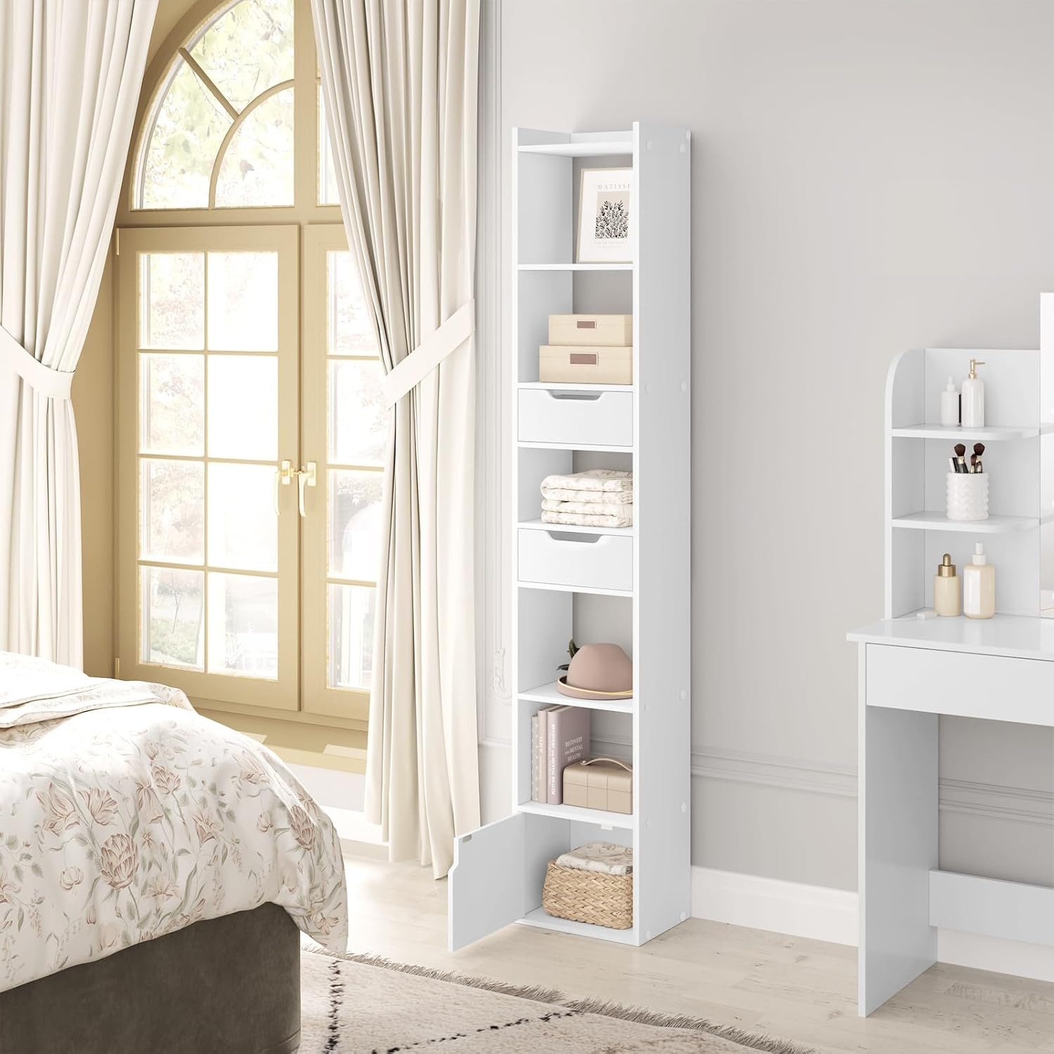 Woltu Bücherregal, 1-tlg., mit 6 Ablagen 2 Schubladen 1 Tür, aus Holzwerkst günstig online kaufen