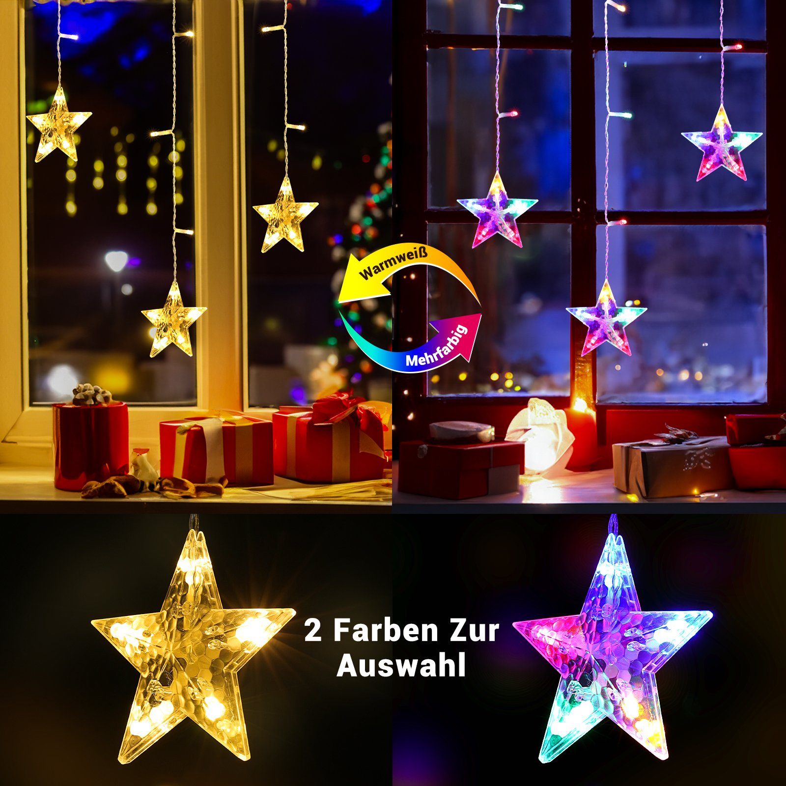 Elegear Lichtervorhang 160/188cm Bunt&Warmweiß Lichterkette mit günstig online kaufen