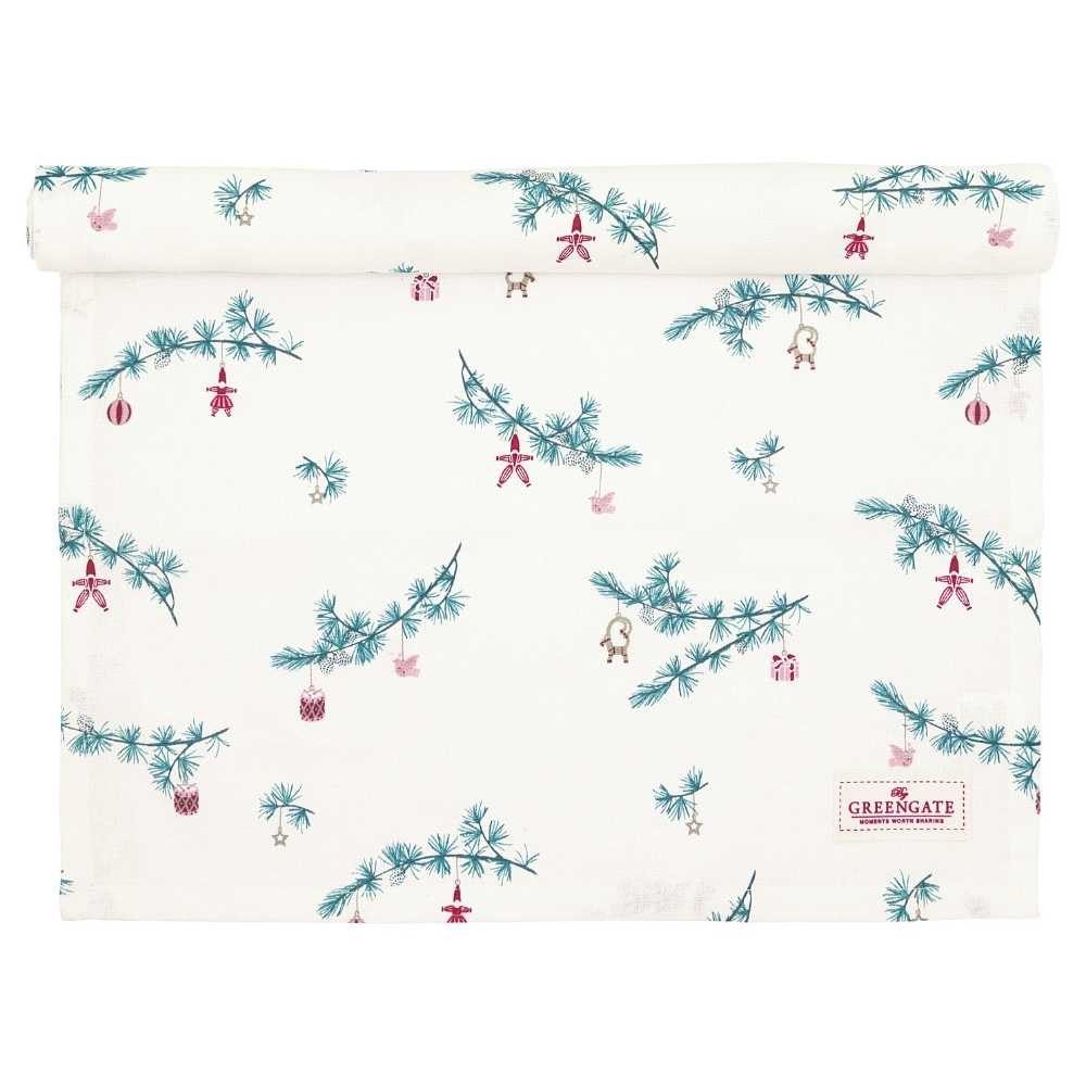 Greengate Tischläufer Greengate Tischläufer JUANA Weiß mit Tannenzweigen