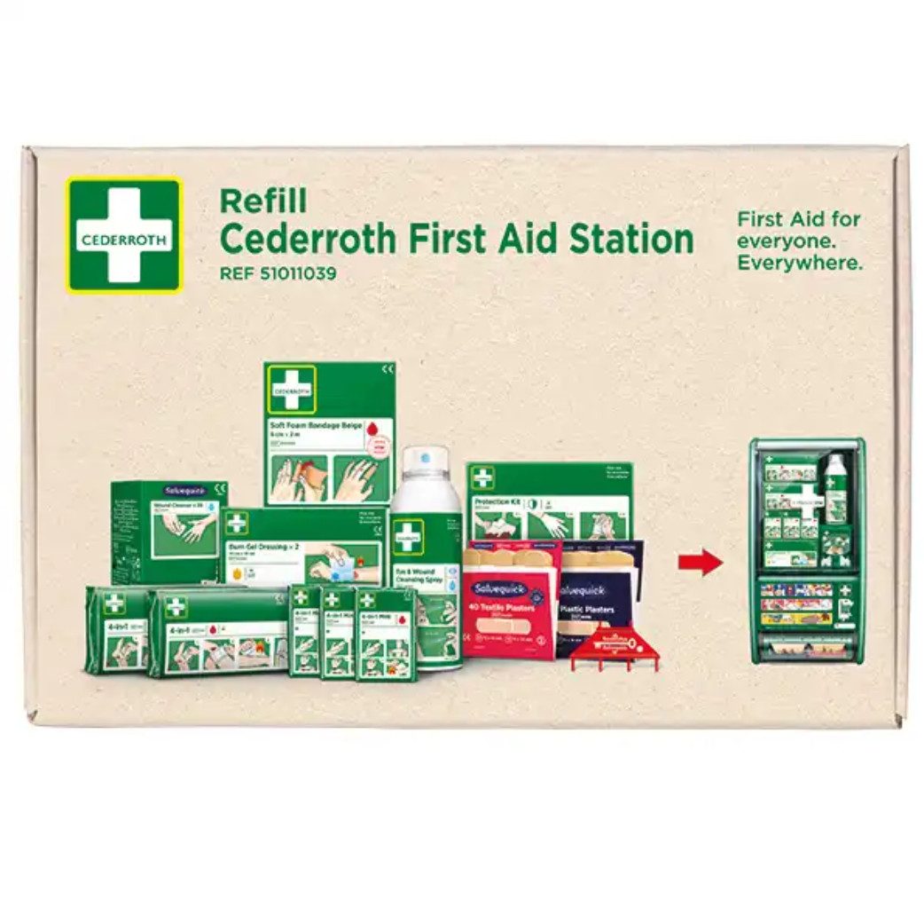 Cederroth Erste-Hilfe-Set Cederroth First Aid Station, (Modulares Erste-Hilfe-Station Komplettset mit Nachfülloption, 1 St), Umfassende Erste-Hilfe-Anleitung