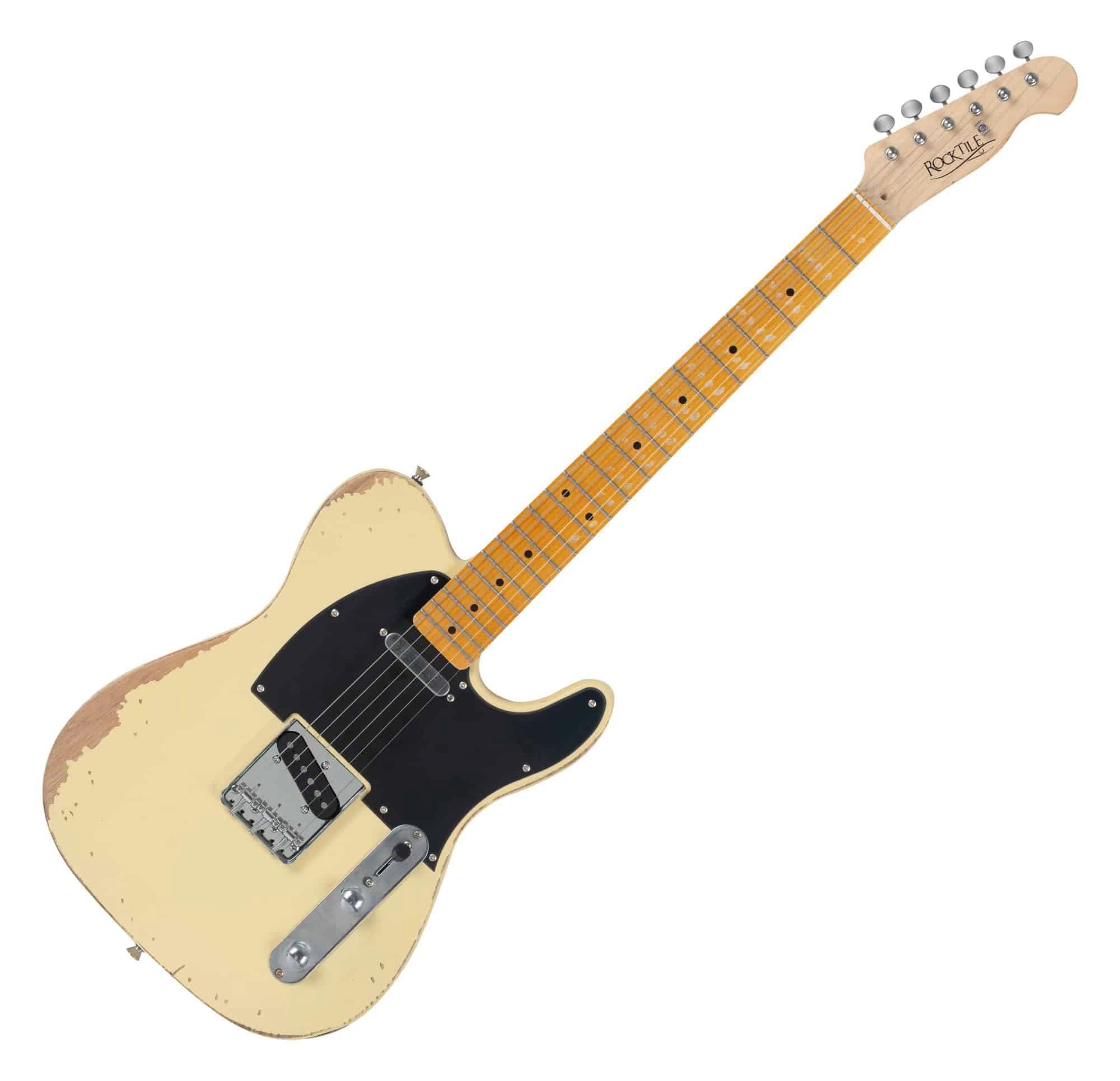 Rocktile E-Gitarre Vinstage TL-HMWM Vintage White - Relic-Gitarre in Aged-Style, 2x Single Coil Pickup