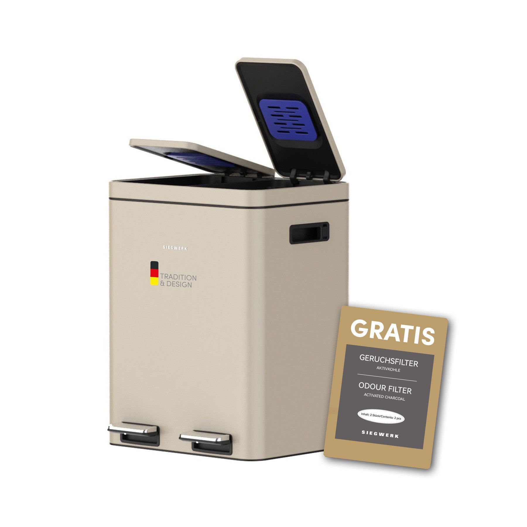 SIEGWERK Mülleimer SIEGWERK - KOLEKTO 2 2x18l mit Soft Close & Geruchsfilter