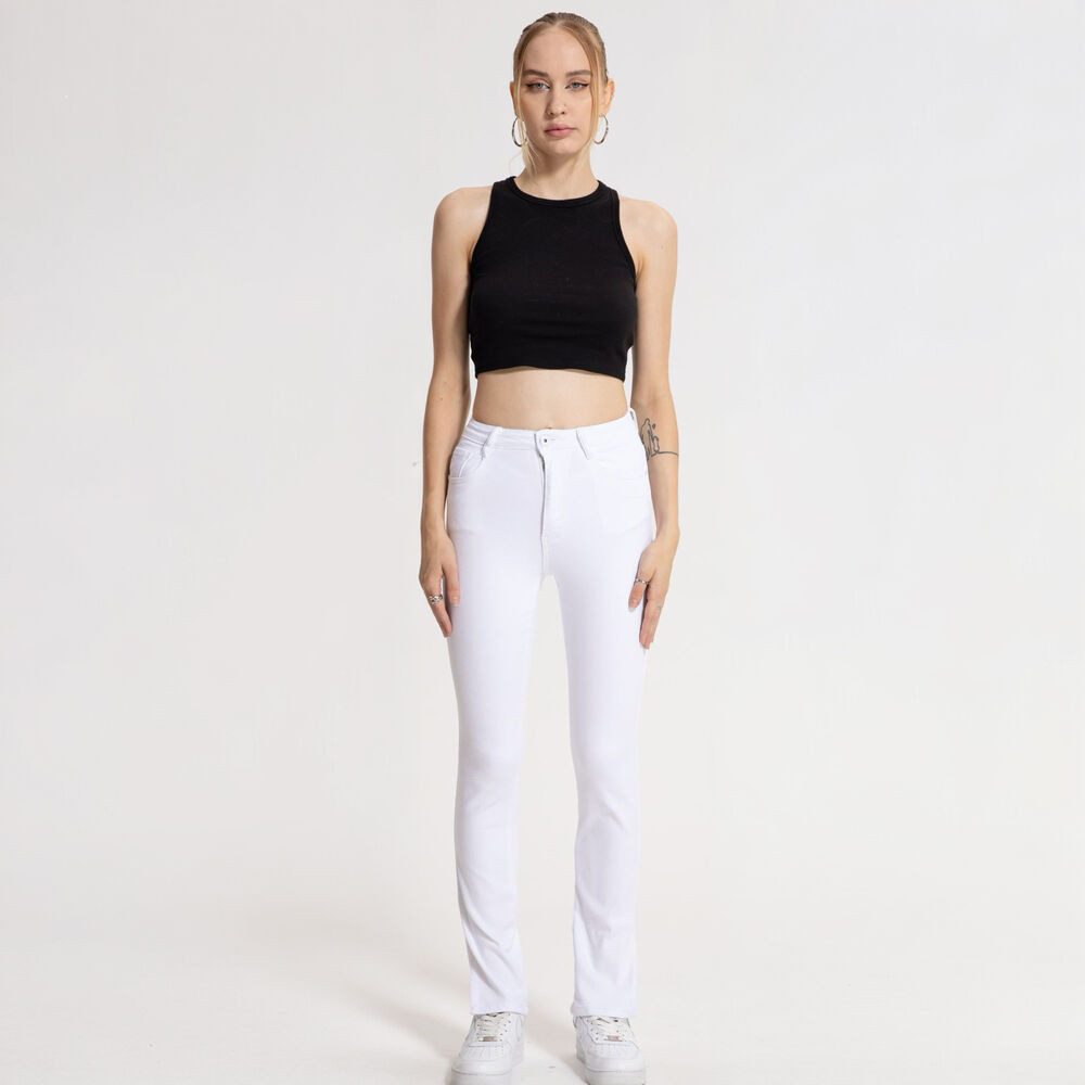 Ital-Design Straight-Jeans Damen Freizeit (86746092) Stretch High Waist Jeans in Weiß – Bild 5 von 5