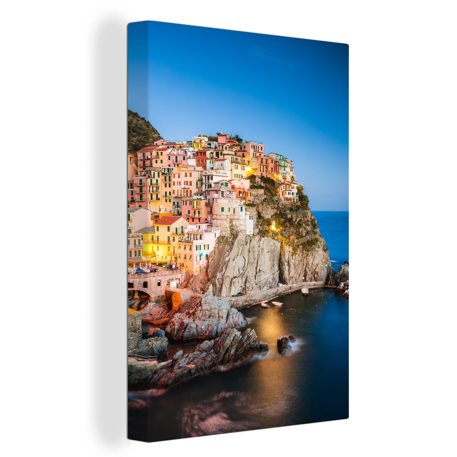 OneMillionCanvasses® Leinwandbild Italien Abenddämmerung, bespannt 20x30 Zackenaufhänger, Manarola - (1 cm - inkl. Leinwandbild fertig St), Gemälde