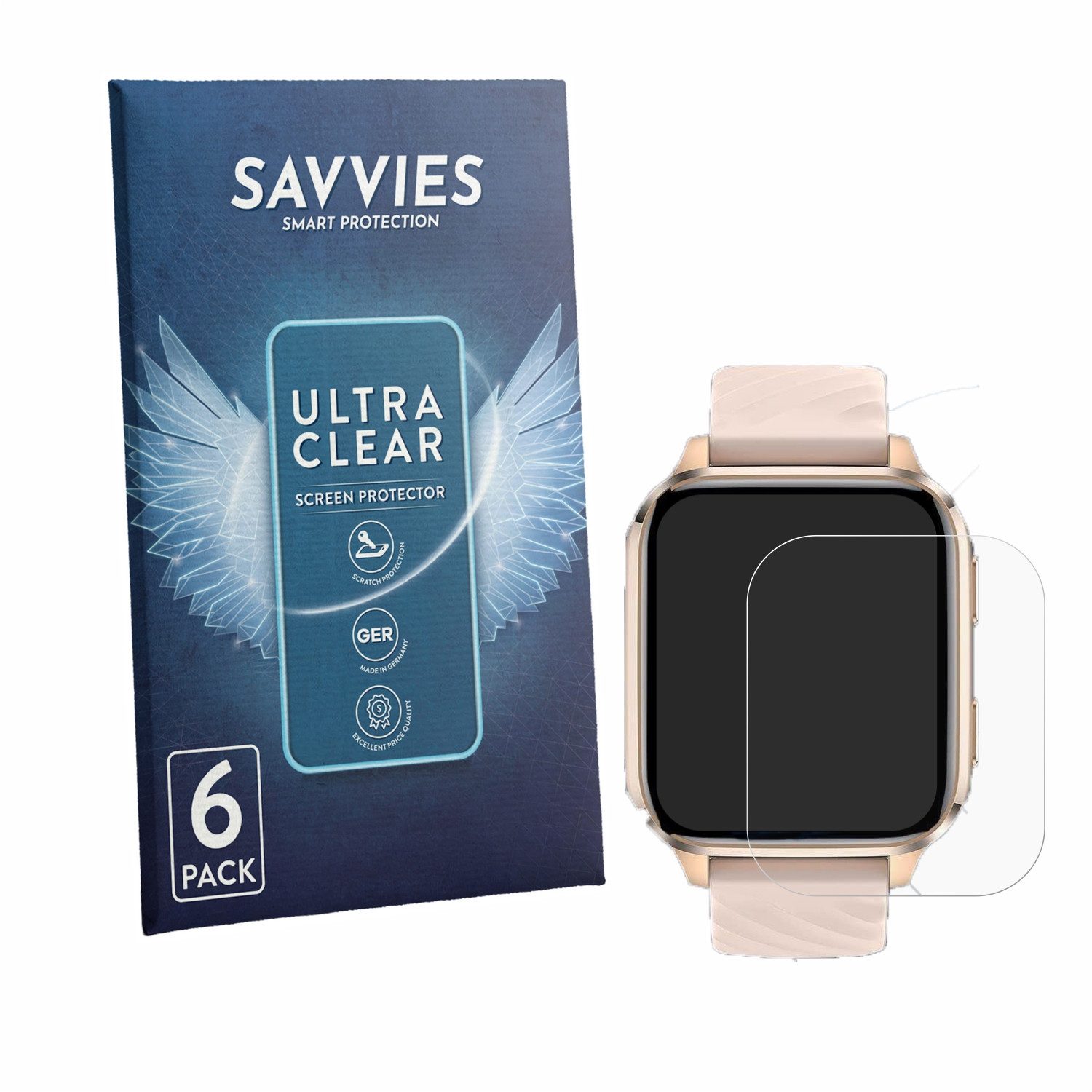 Savvies Displayschutzfolie Schutzfolie für Ibetter Smartwatch 1.85", 6 Stück, Displayschutz Schutz Folie Klar Transparent