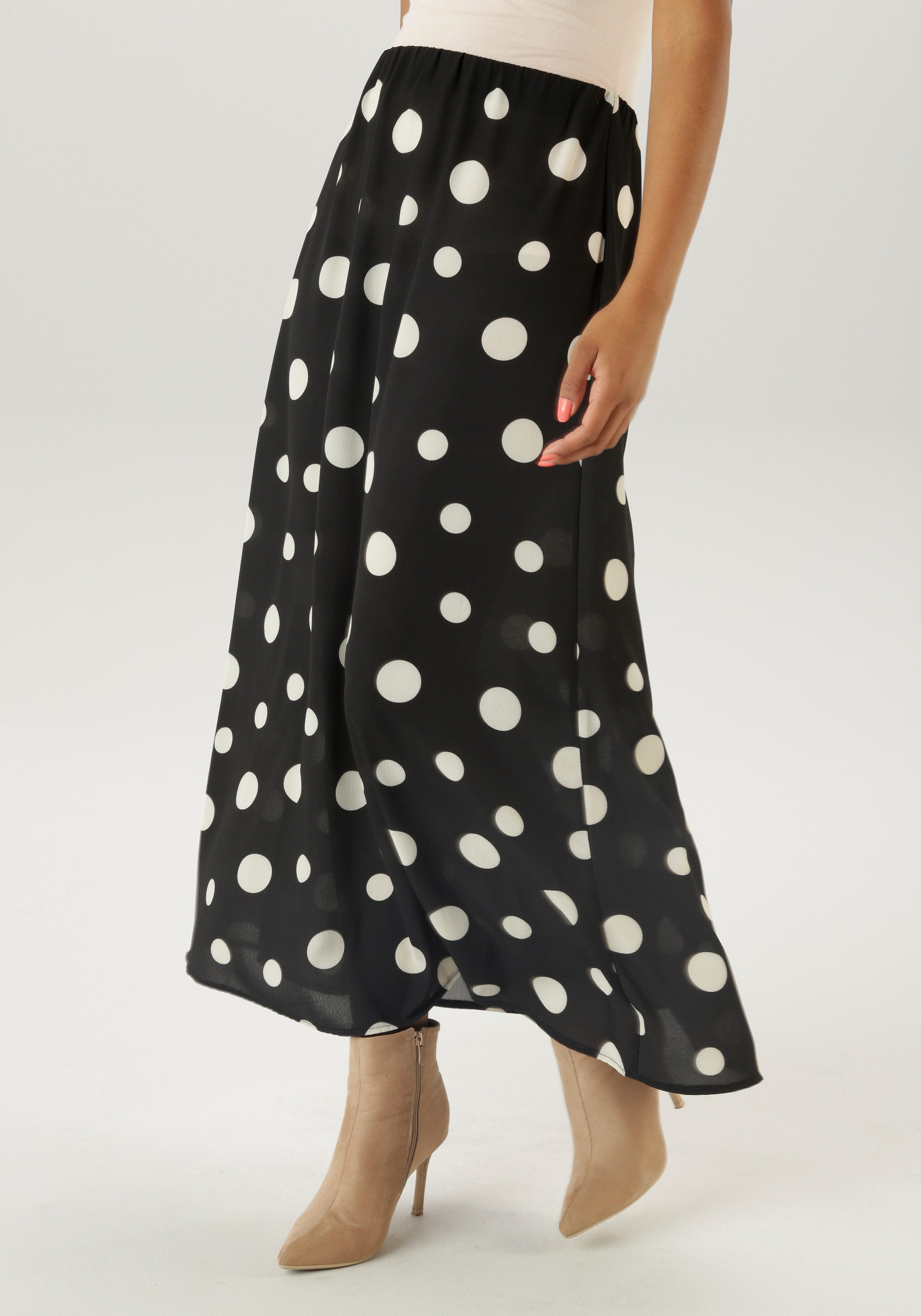 Aniston SELECTED Maxirock mit großen Punkteprint und elastischen Gummiband günstig online kaufen