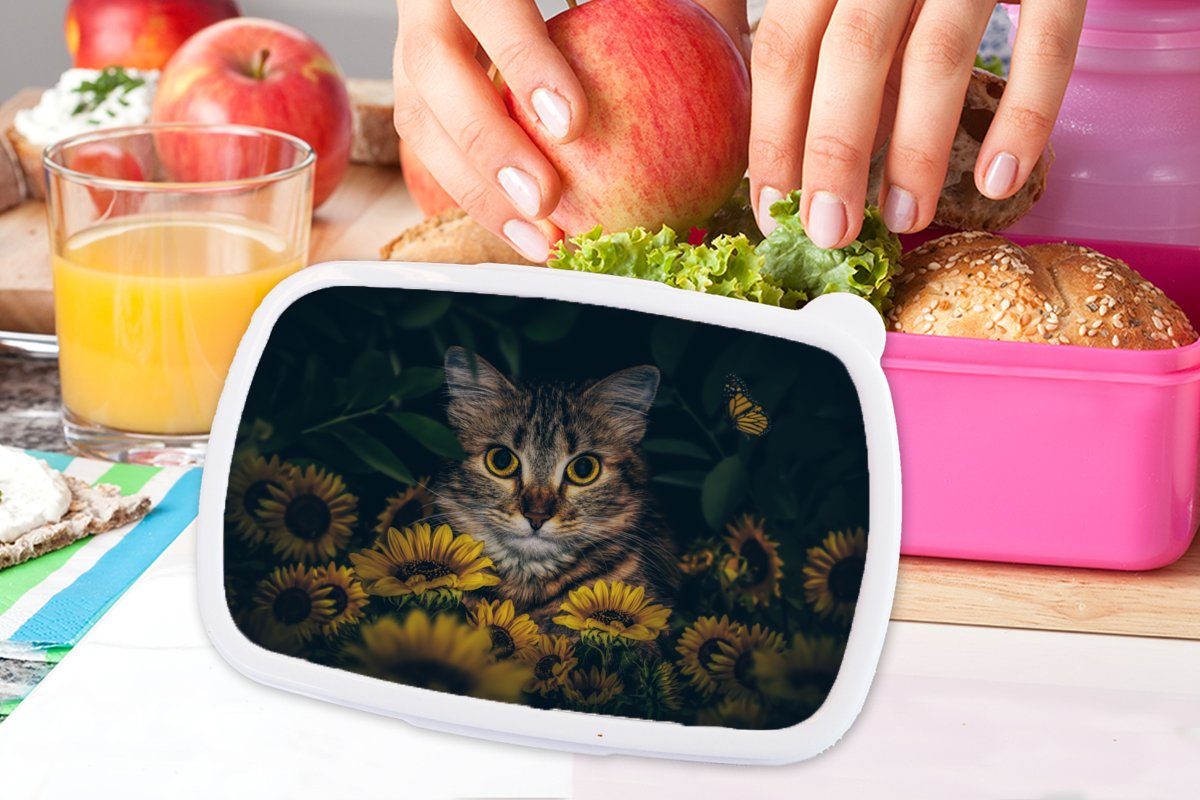 (2-tlg), Kunststoff, für MuchoWow Botanisch, rosa Blumen - Kunststoff Katze Brotdose Erwachsene, Lunchbox - Kinder, - Brotbox Mädchen, Gelb Snackbox,