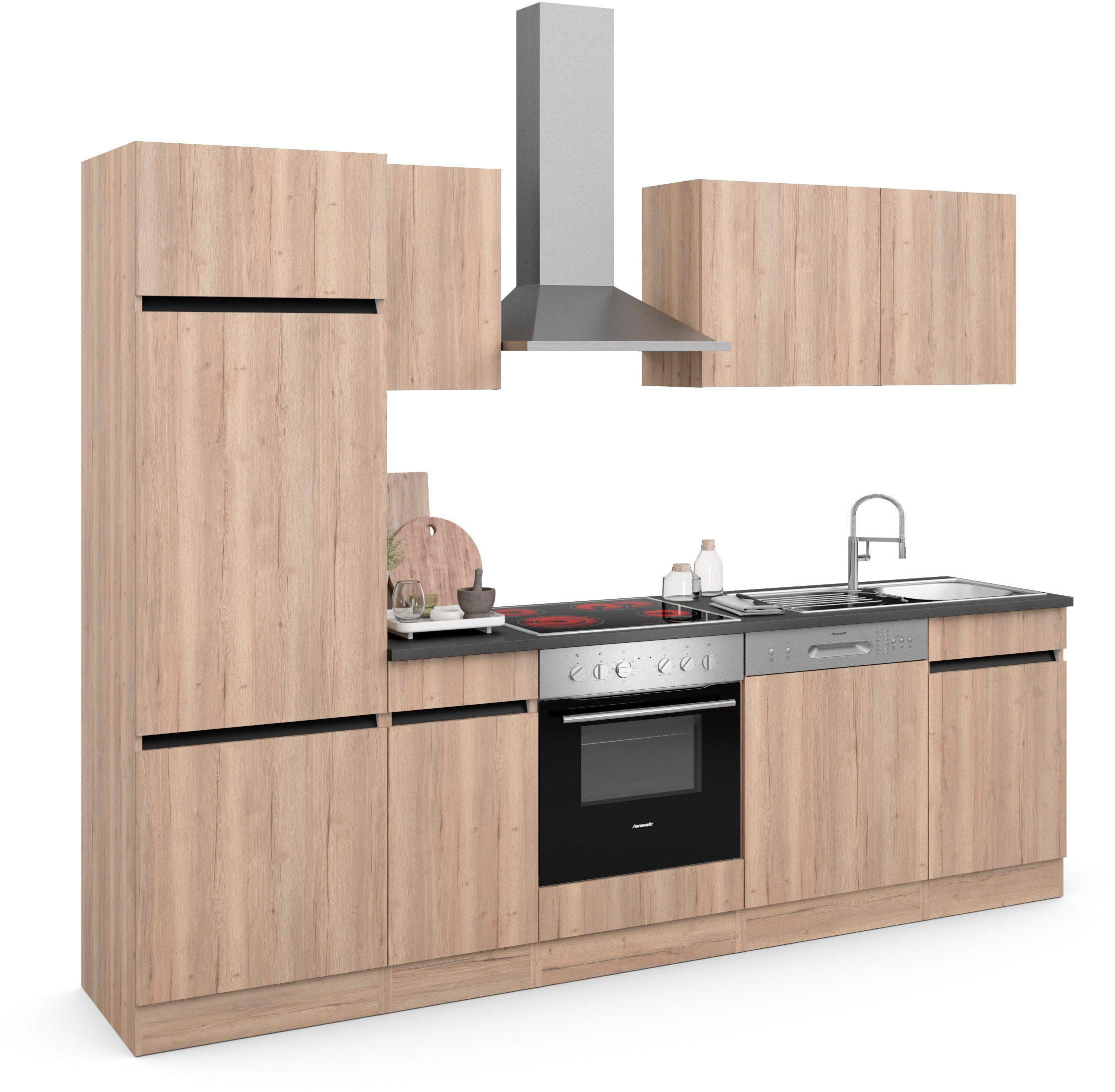 OPTIFIT Küche mit Safeli, Hanseatic-E-Geräte Breite 270 wildeiche/wildeiche oder cm, wildeiche wahlweise | ohne