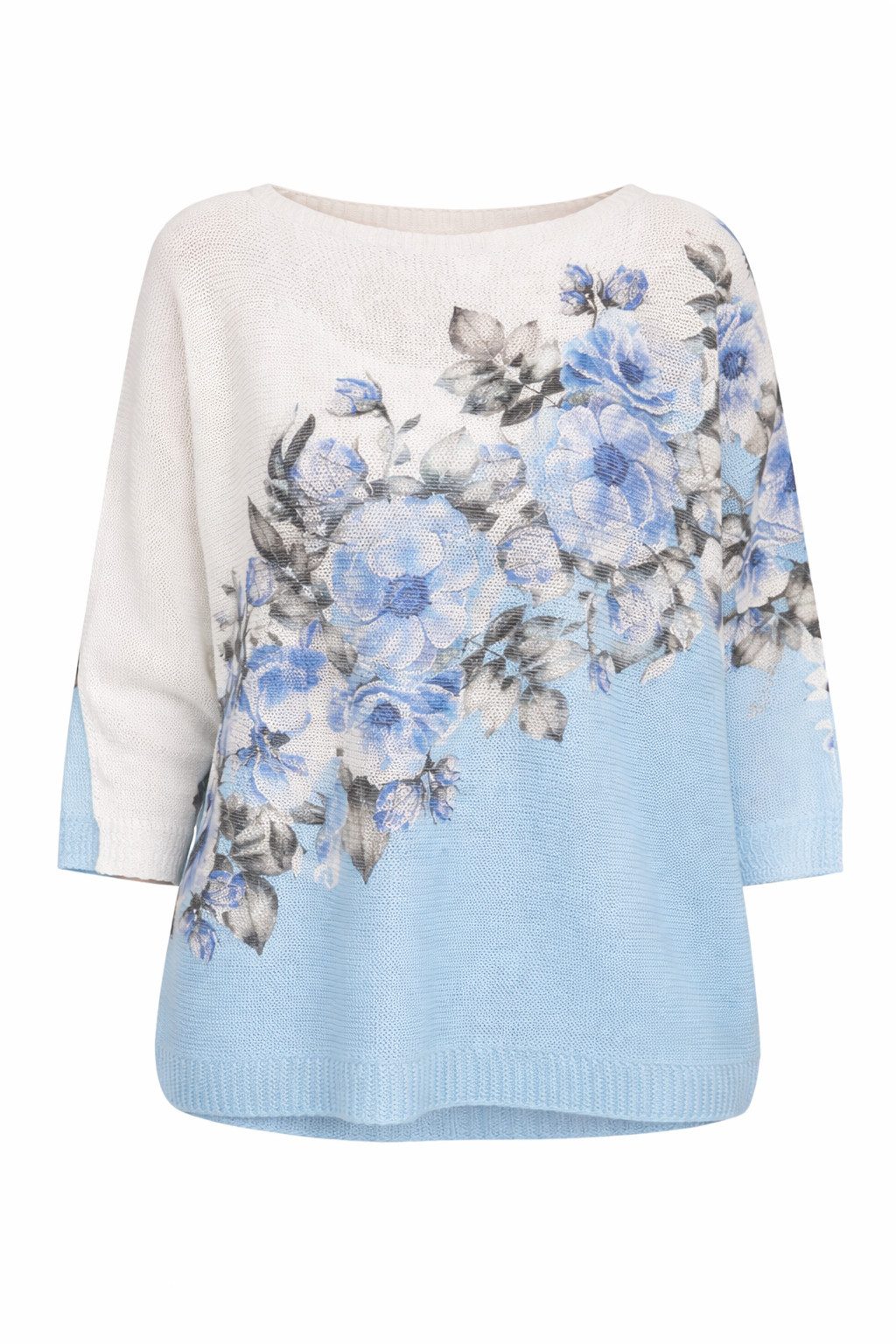 ITALY VIBES Ajourpullover - leichter Lochstrickpullover mit floralem Print für Damen ONE SIZE / passend für Größe S - XL