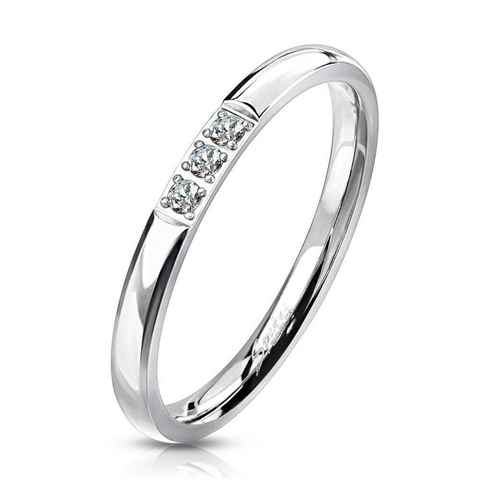 BUNGSA Fingerring Ring schmal mit 3 Kristallen silber aus Edelstahl Damen (Ring, 1-tlg), Frauen Mädchen