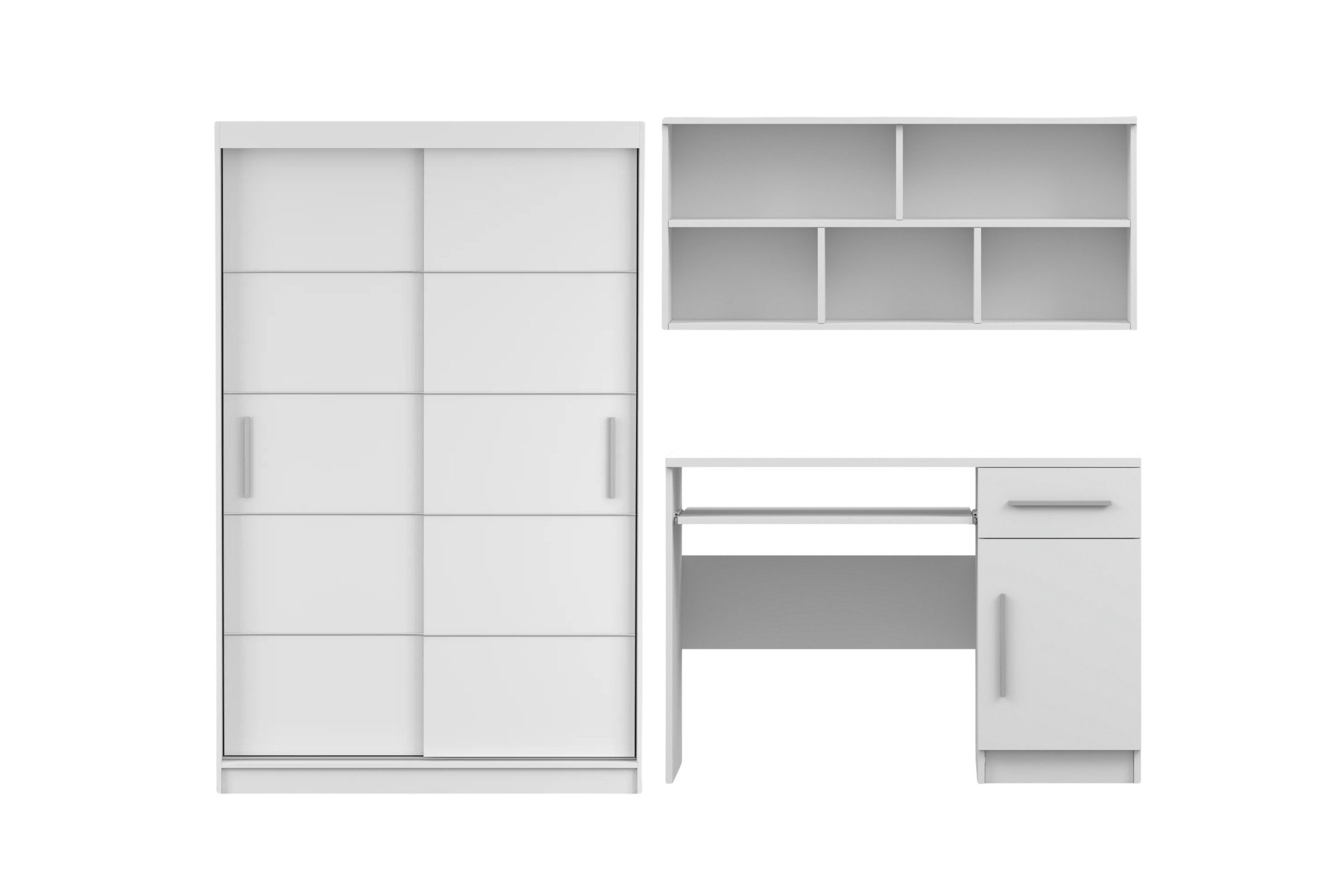 Deine Möbel 24 Jugendzimmer-Set TILL 06 Jugendzimmermöbel – Weiß matt / Eiche Sonoma, (modern & praktich, 3-tlg., perfekt für Kinder & Jugendliche), Kinderzimmer – Schrank, Schreibtisch & Wandregal