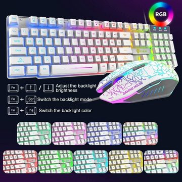 LexonElec RGB ergonomisch, USB, mechanische Haptik Gaming Tastatur- und Maus-Set, 6 Tasten, optische Regenbogen-LED-USB-Maus + gratis Gaming-Mauspads