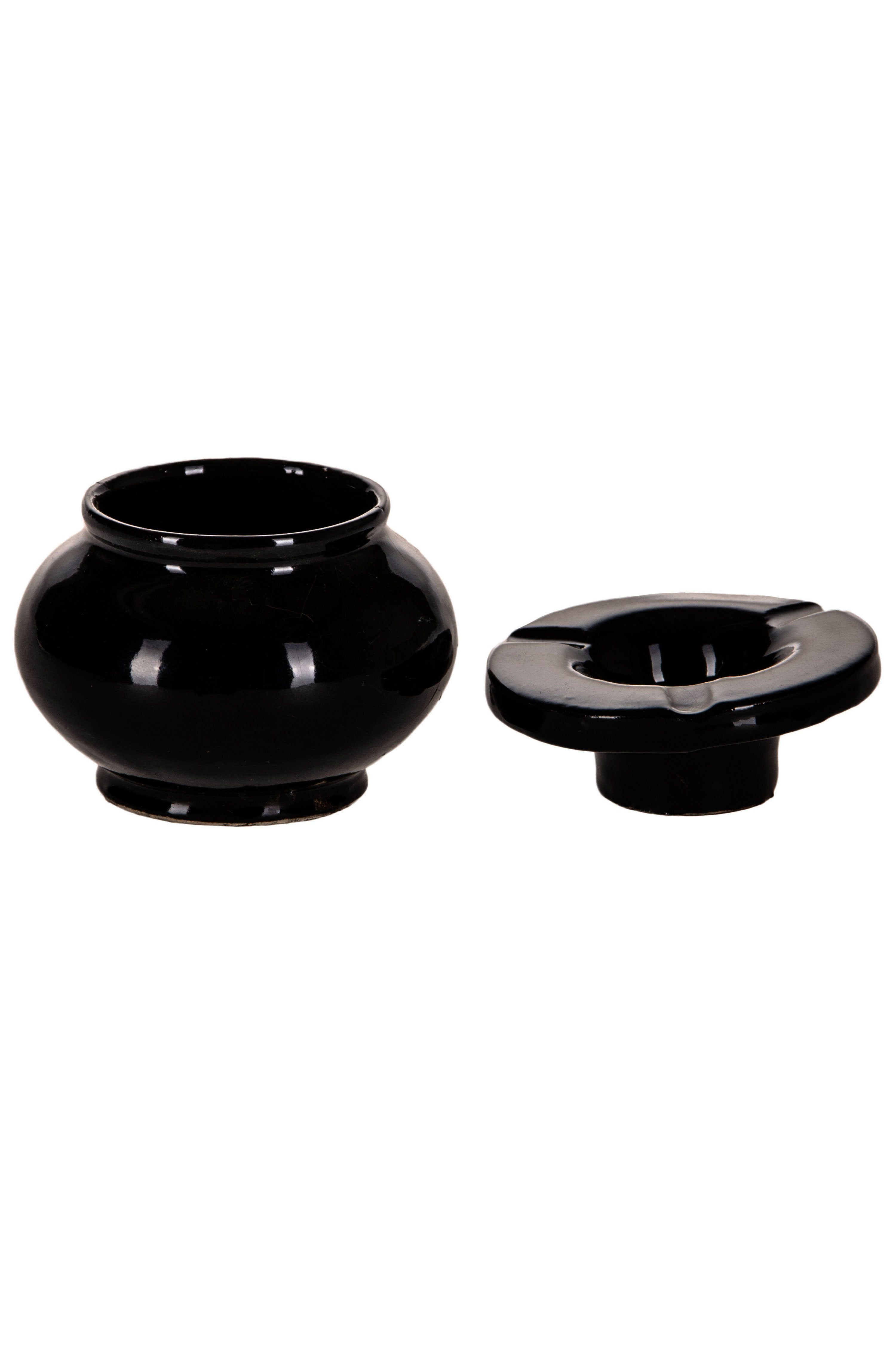 Marrakesch Orient & Mediterran Interior Aschenbecher Marokkanischer Aschenbecher Blida Deko aus Keramik in Schwarz 10 cm, handarbeit