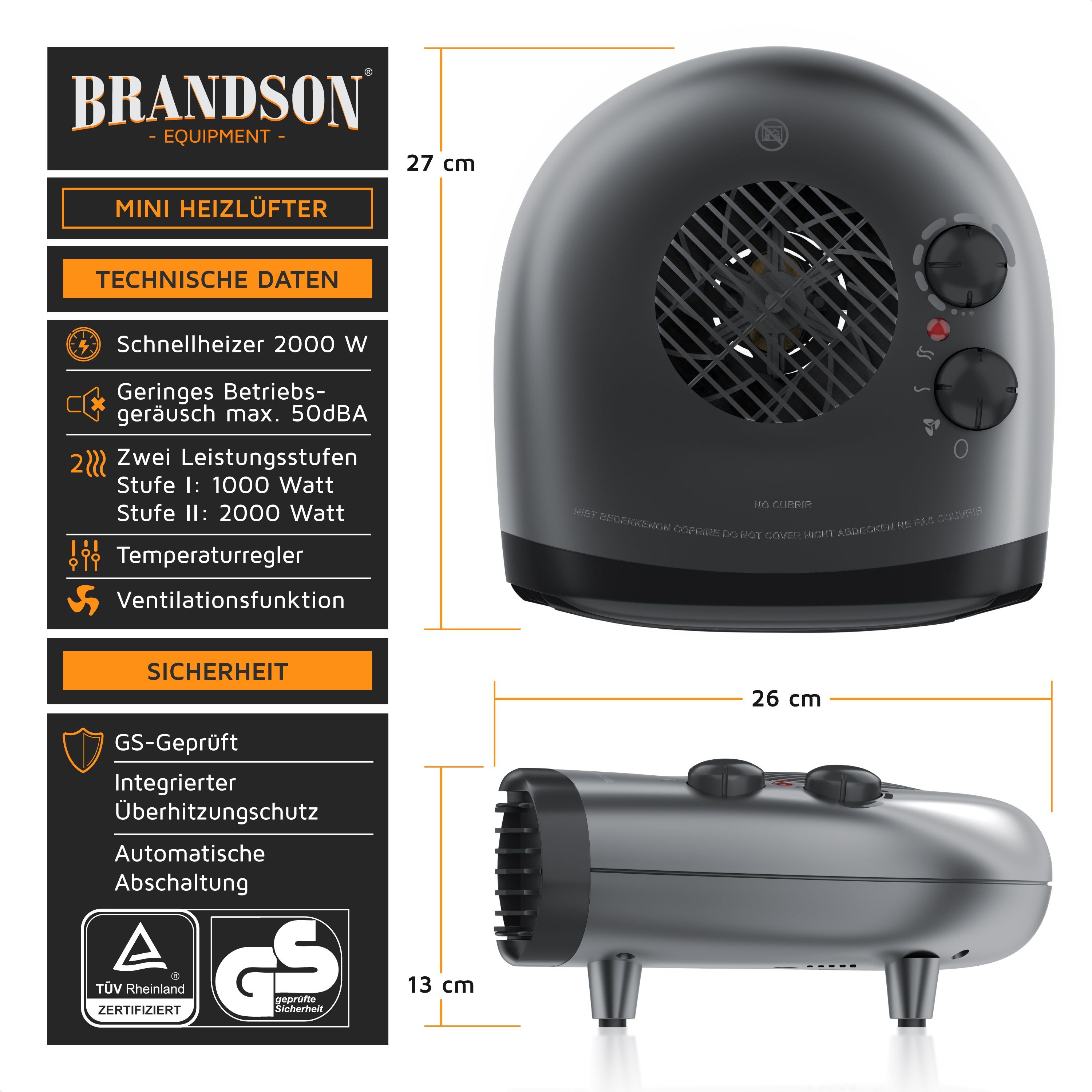 Brandson Heizlüfter, 2000 W, mit einstellbarem günstig online kaufen