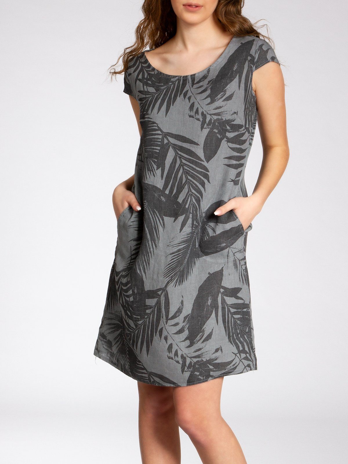 Caspar Sommerkleid SKL027 knielanges elegantes Damen Sommer Leinenkleid Luftig leicht, figurumspielende Form, mit seitlichem Jersey-Einsatz