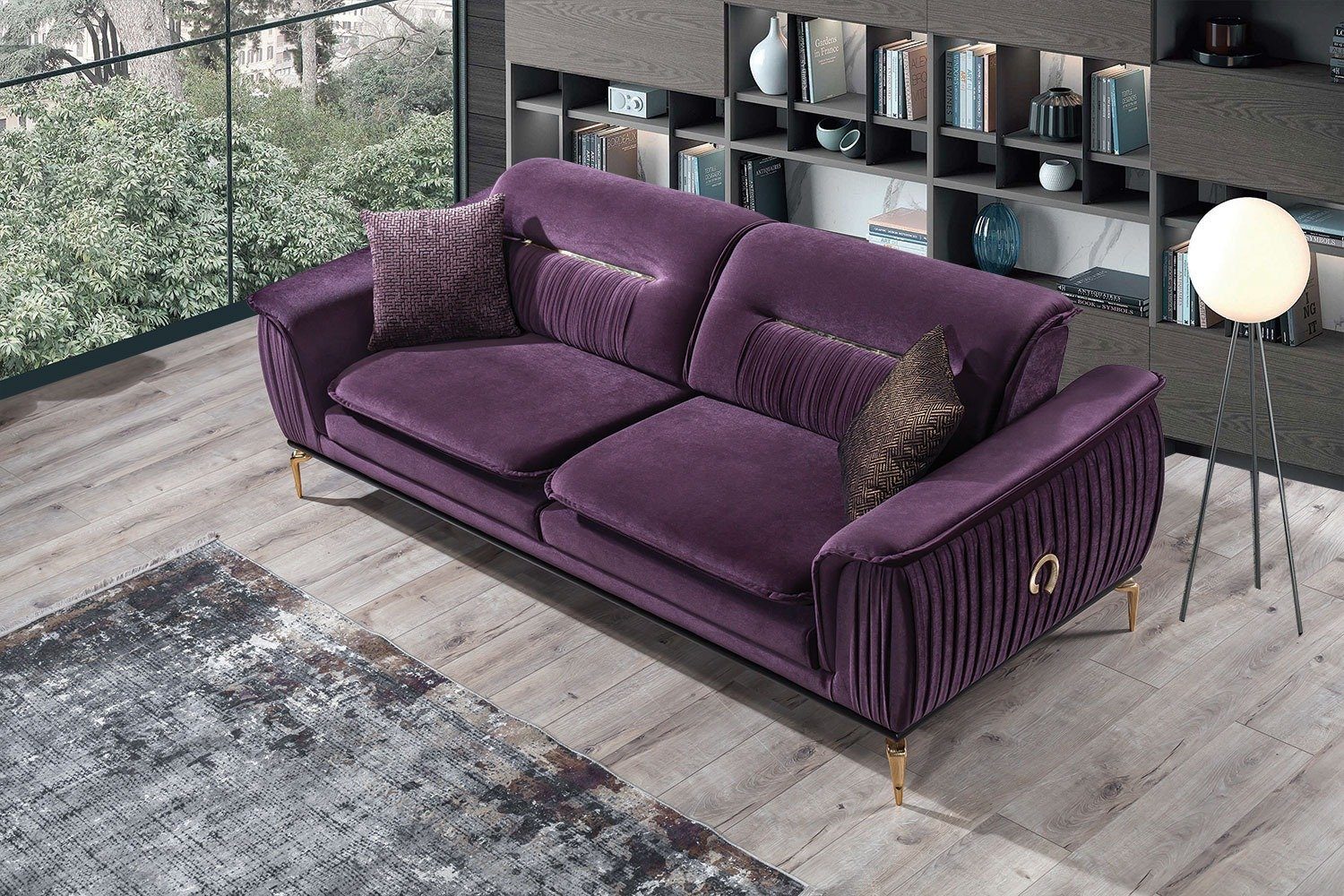 Villa Möbel Sofa Bologna, 1 Stk. 2-Sitzer, Quality Made in Turkey, Luxus-Microfaser (100% Polyester) Lila