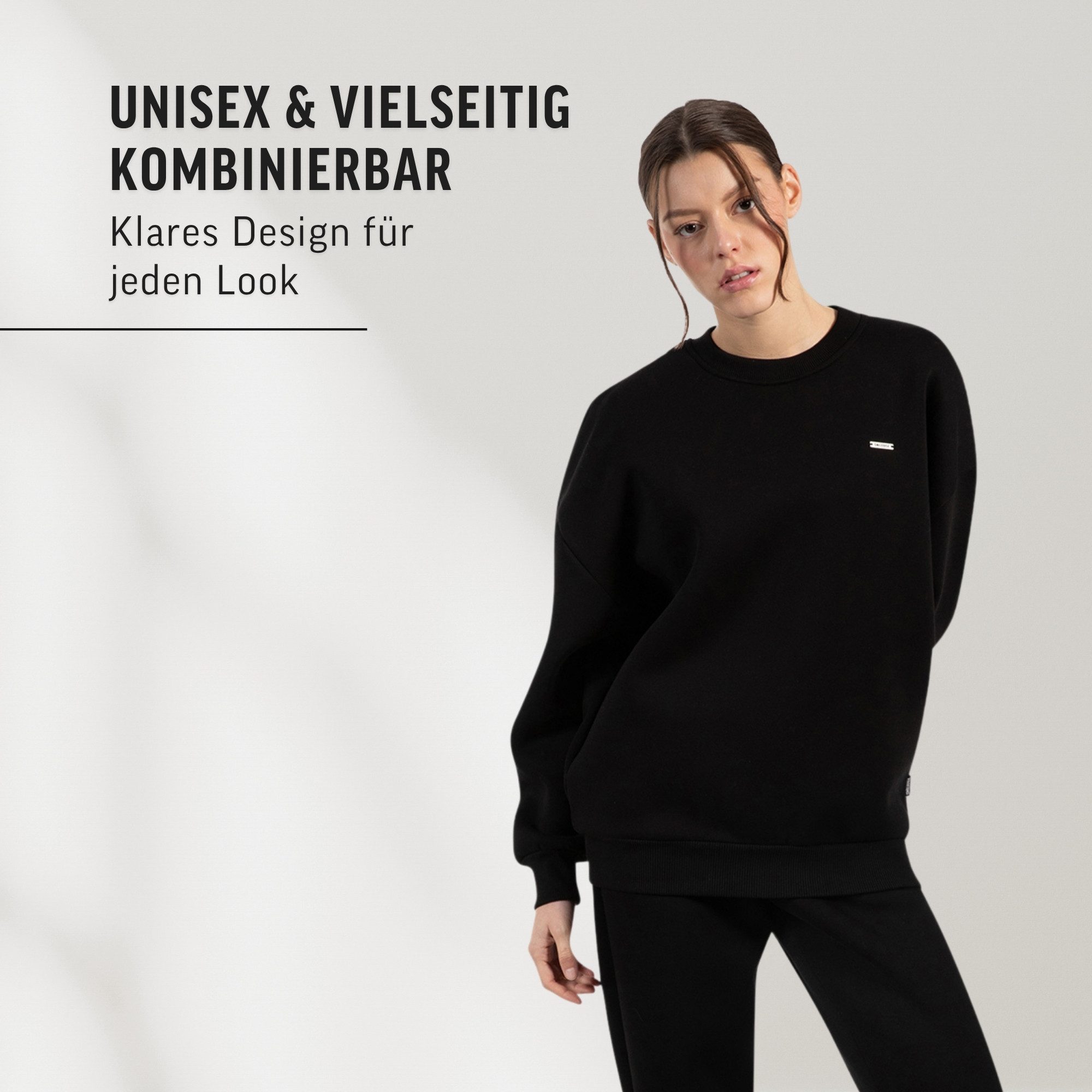 Smilodox Sweatshirt Unisex Riven, Oversize Fit Pulli mit Graviertem Metalllabel Rundhals Langarmshirt weiches Material Bequemes Tragegefühl Freizeit Gym