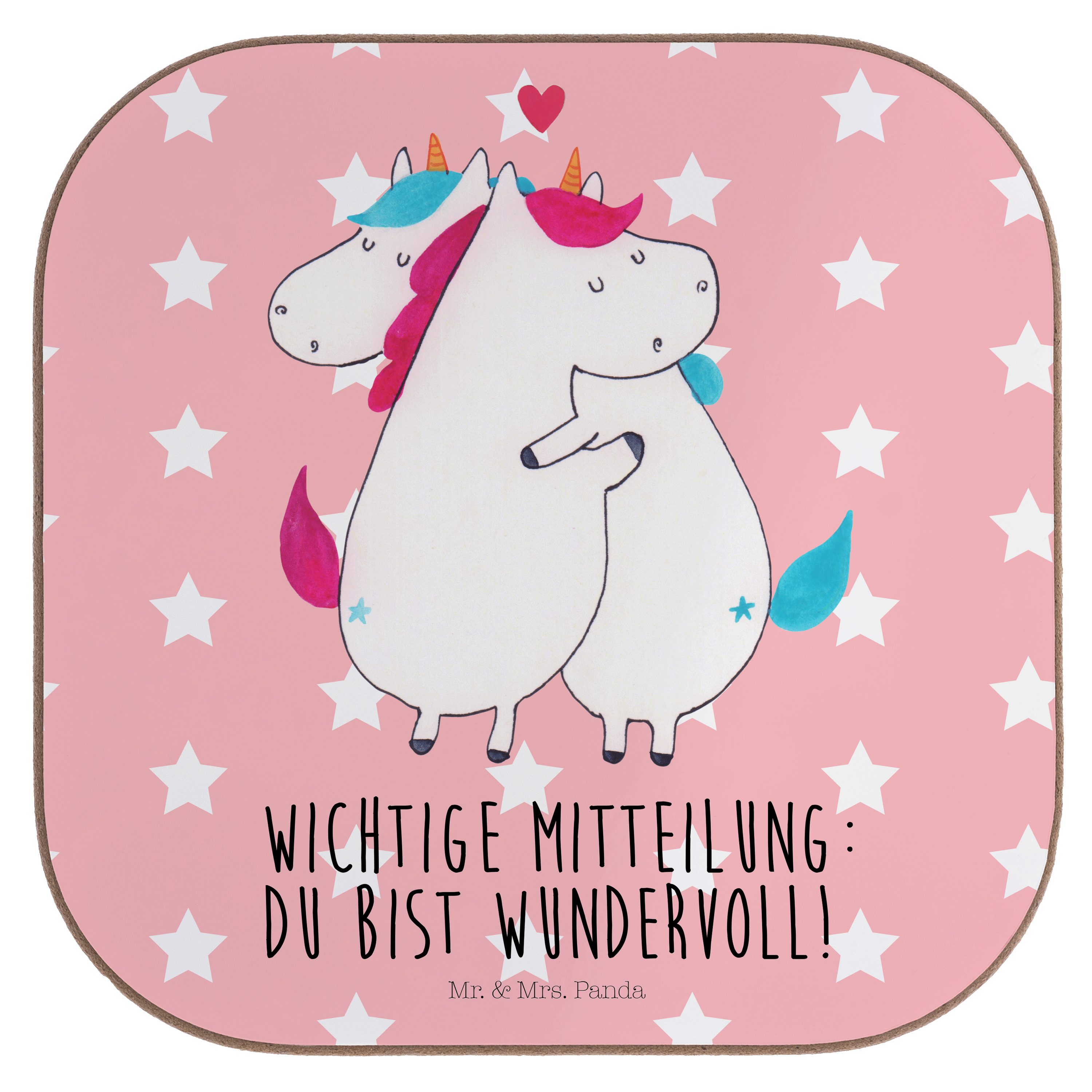 1-tlg. Panda & Bierdeckel, Mr. Einhorn Getränkeuntersetzer Ein, - Mrs. Pegasus, Geschenk, - Pastell Mitteilung Rot