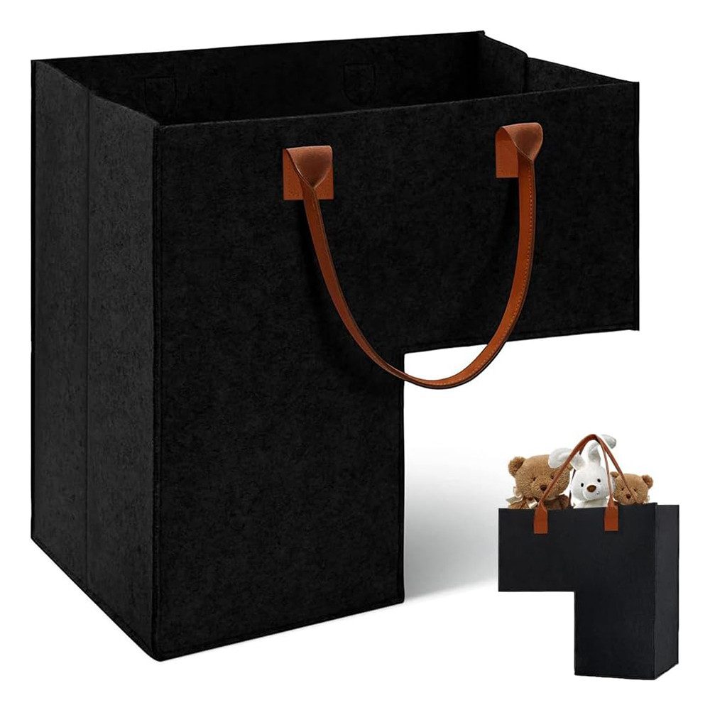 TUWENA Treppenkorb Treppen Organizer Korb aus Filz, Faltbarer L-Form Treppenorganizer, Treppenkorb mit Kunstleder-Griffen für Wäsche, Spielzeug, Möbelwaren