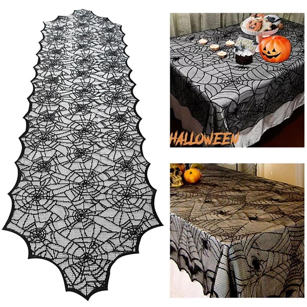 GelldG Dekoobjekt Tischband Tischläufer mit Spitze Tisch Spinnennetze und Spinnen