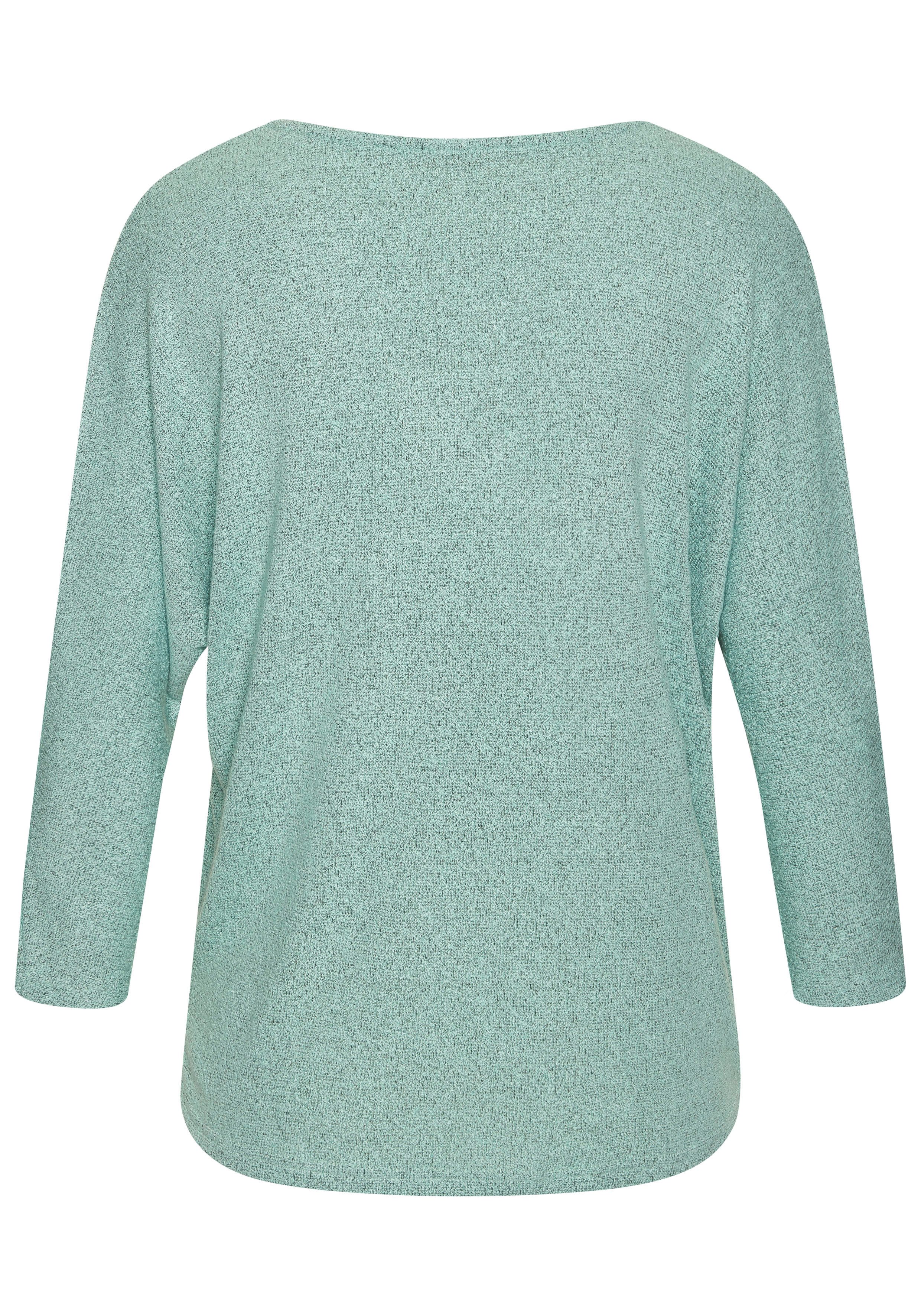 LASCANA 3/4-Arm-Shirt mit Strassknopf in Blütenform aus Feinstrick in Melange Optik – Bild 3 von 5
