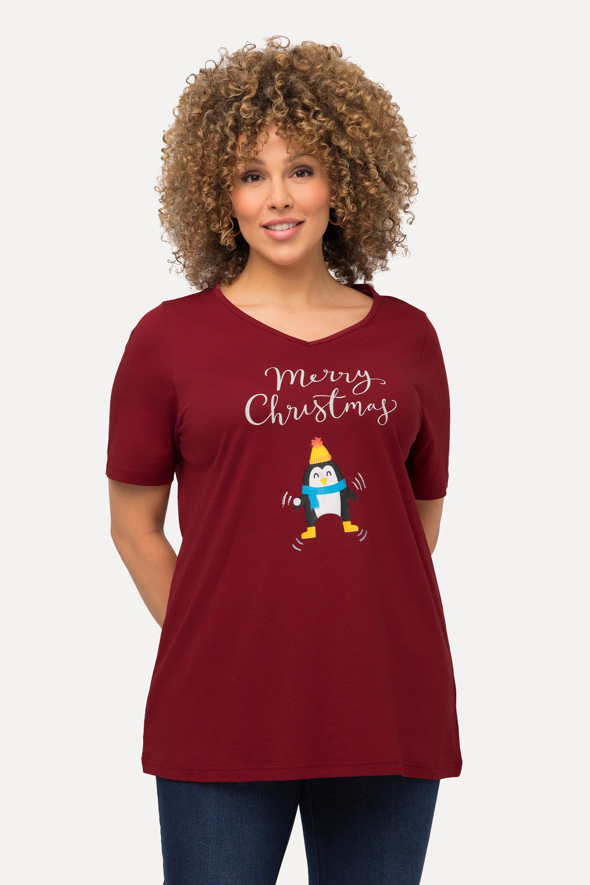 Ulla Popken T-Shirt Weihnachts-Shirt Pinguin A-Linie günstig online kaufen