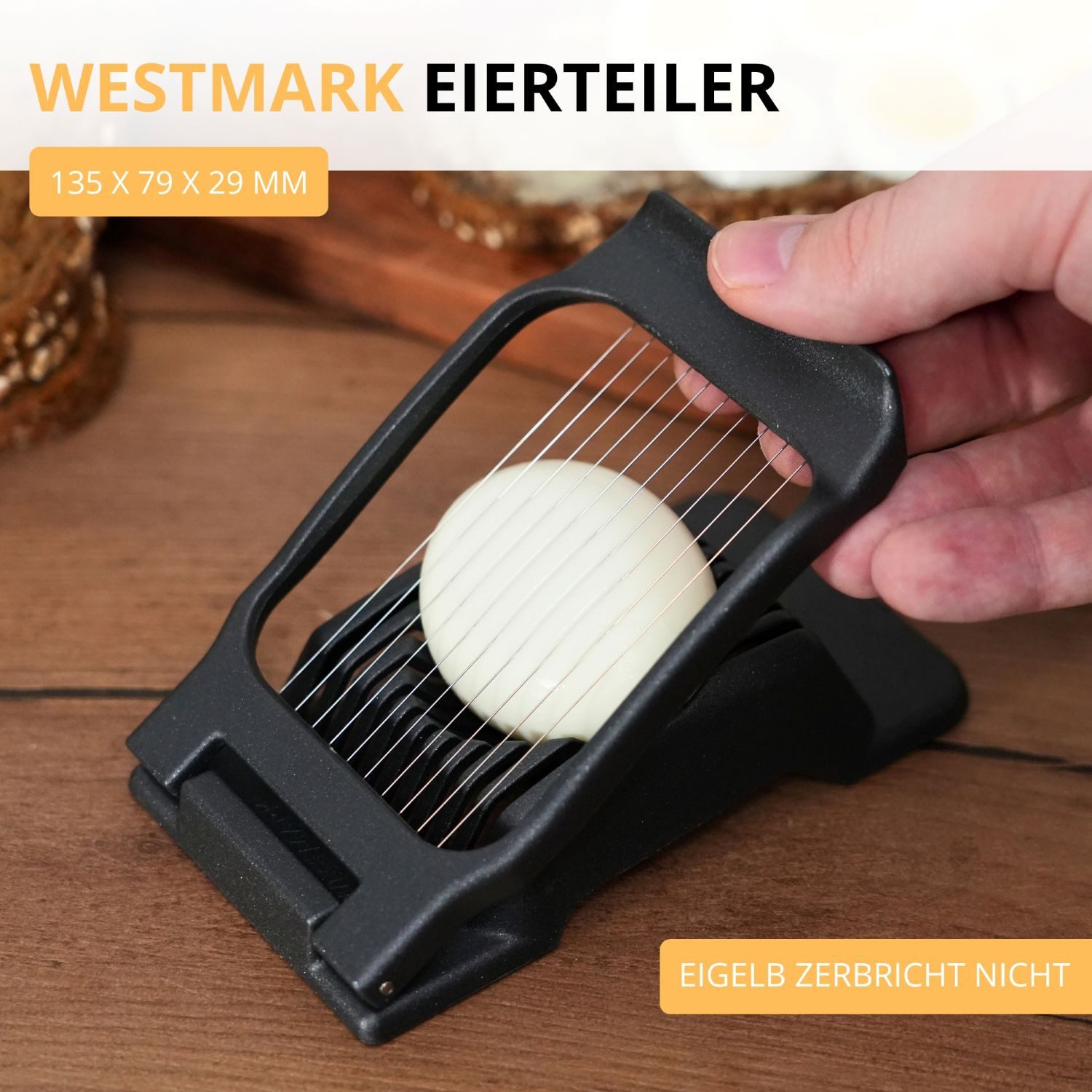 WESTMARK Eierschneider Black Edition, für runde und ovale Scheiben, einzeln gespannte Schneid