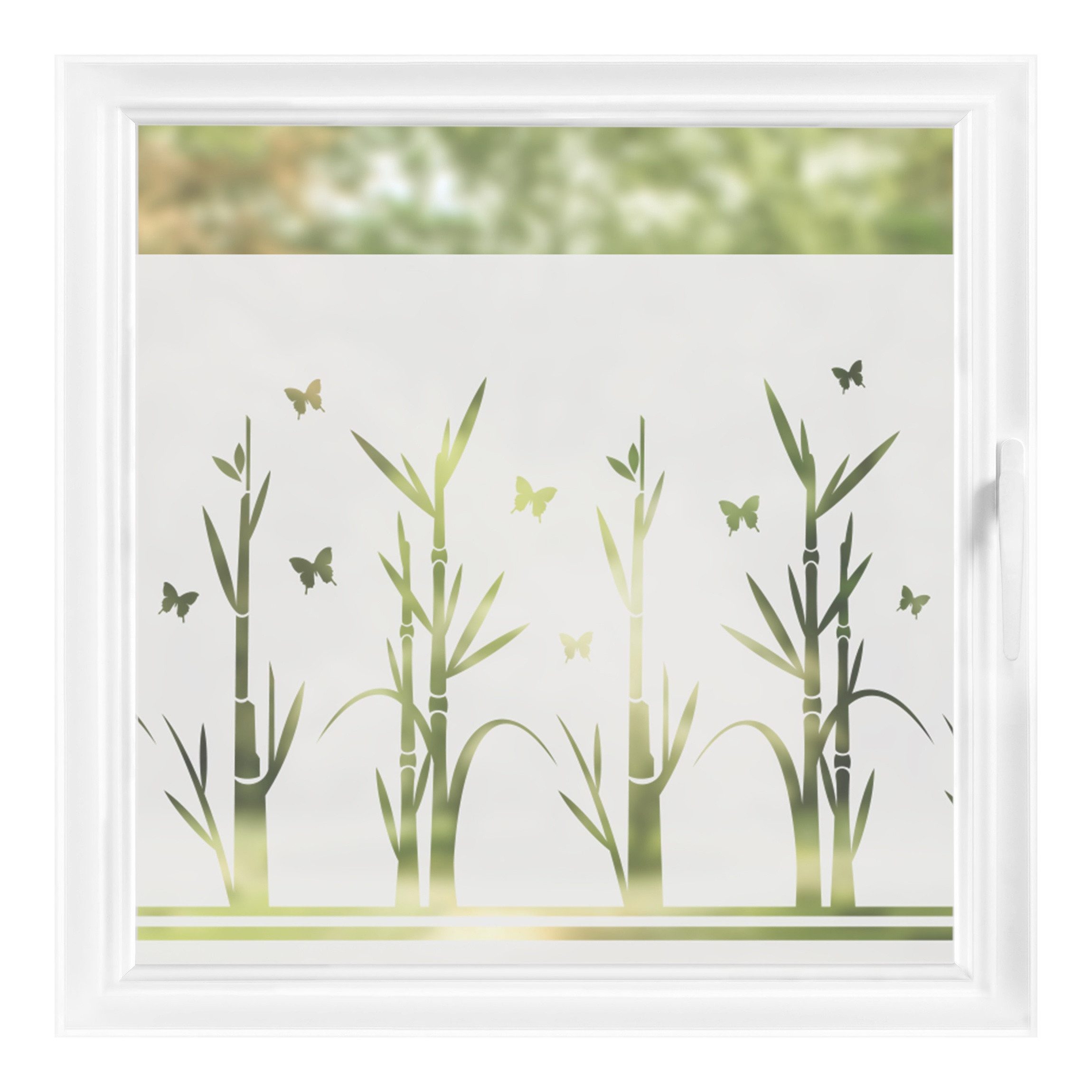 Bilderdepot24 Fensterfolie statisch haftend Motiv Fensterdeko Bambus Schmetterlinge II Tiere, blickdicht, Innen Fenster Tür Balkontür Küche Badezimmer Wohnzimmer Schlafzimmer