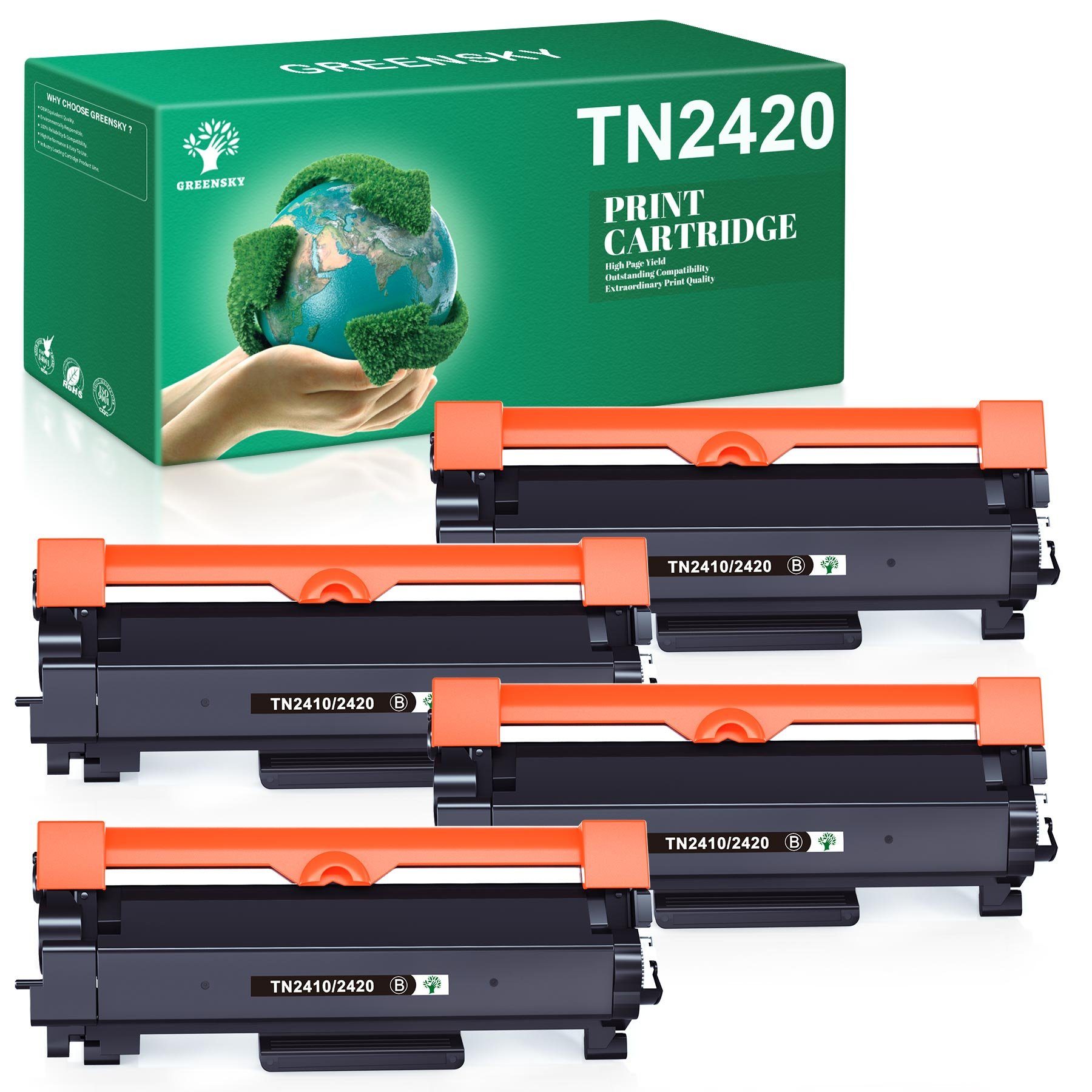 Greensky Tonerkartusche TN2420 TN2410 Kompatible für HL-L2375DW L2310D MFC-L2710DW L2730DW TN2420 4er schwarz