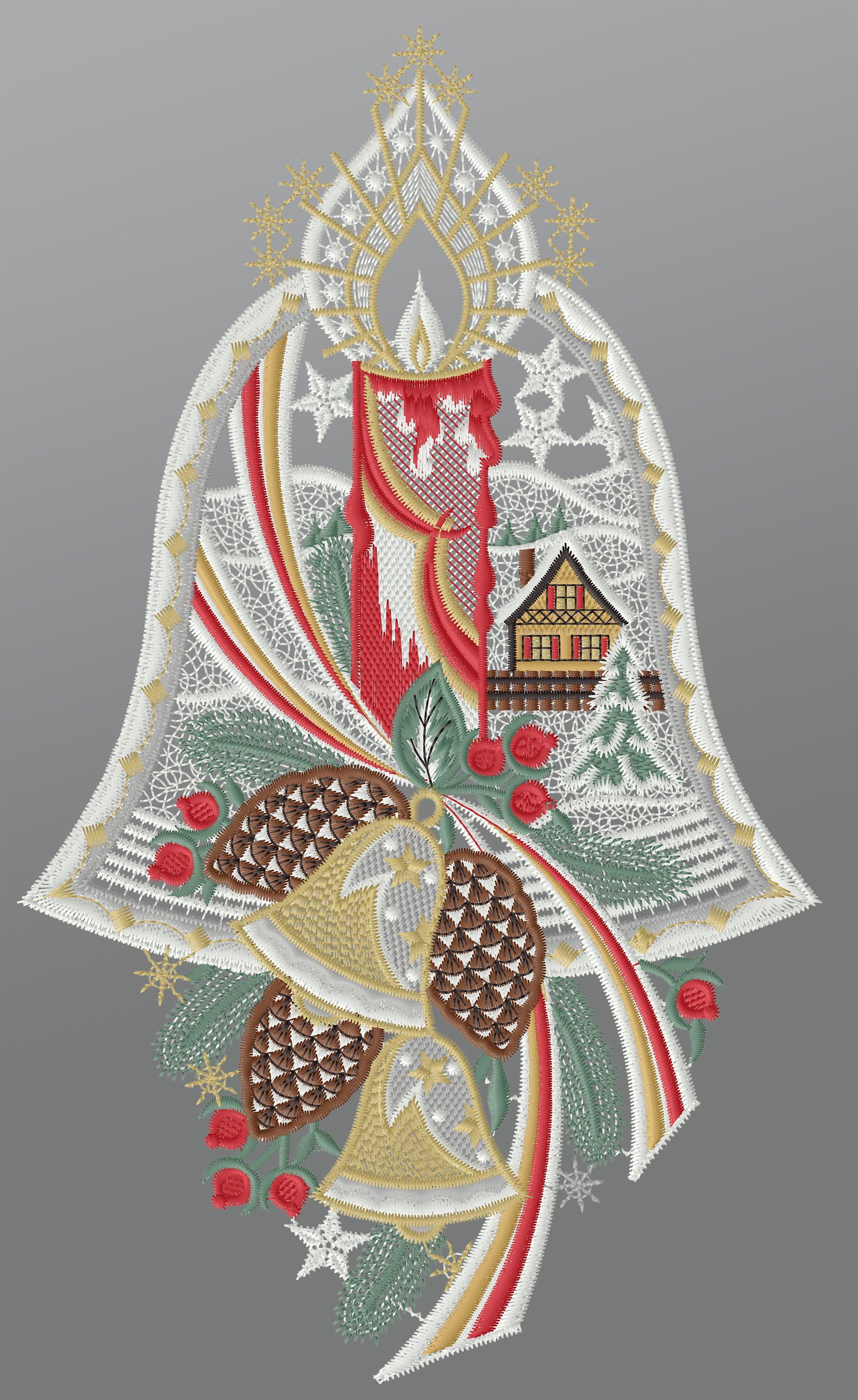 Plauener Spitze® Fensterbild Weihnachtsglocke mit Adventskerze, HxB 35x21cm