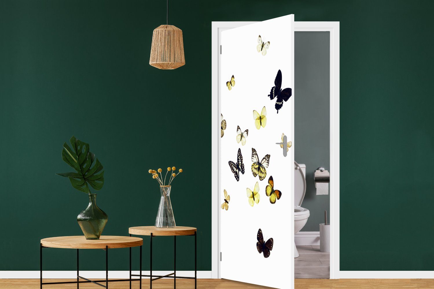 MuchoWow bedruckt, Hintergrund, für Matt, cm St), Türtapete Tür, Schmetterlinge weißem auf Fototapete (1 Türaufkleber, 75x205