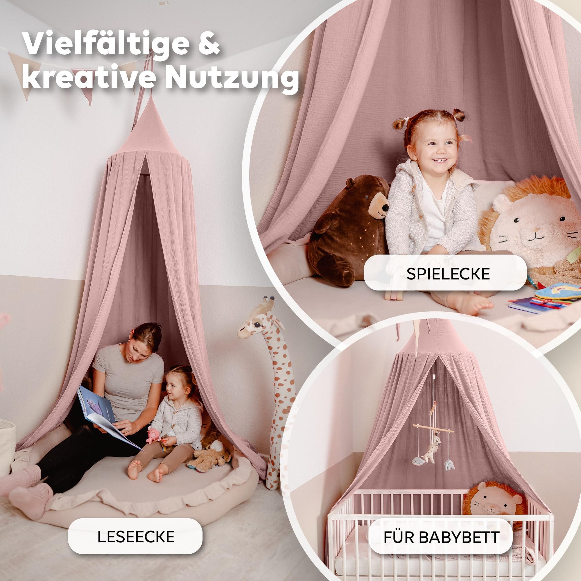lilimaus Betthimmel Baldachin für Kinderzimmer aus 100% Musselin - handgenäht (1-tlg), Rückzugsort für Bett, Kuschelecke & Leseplatz - weicher Musselin