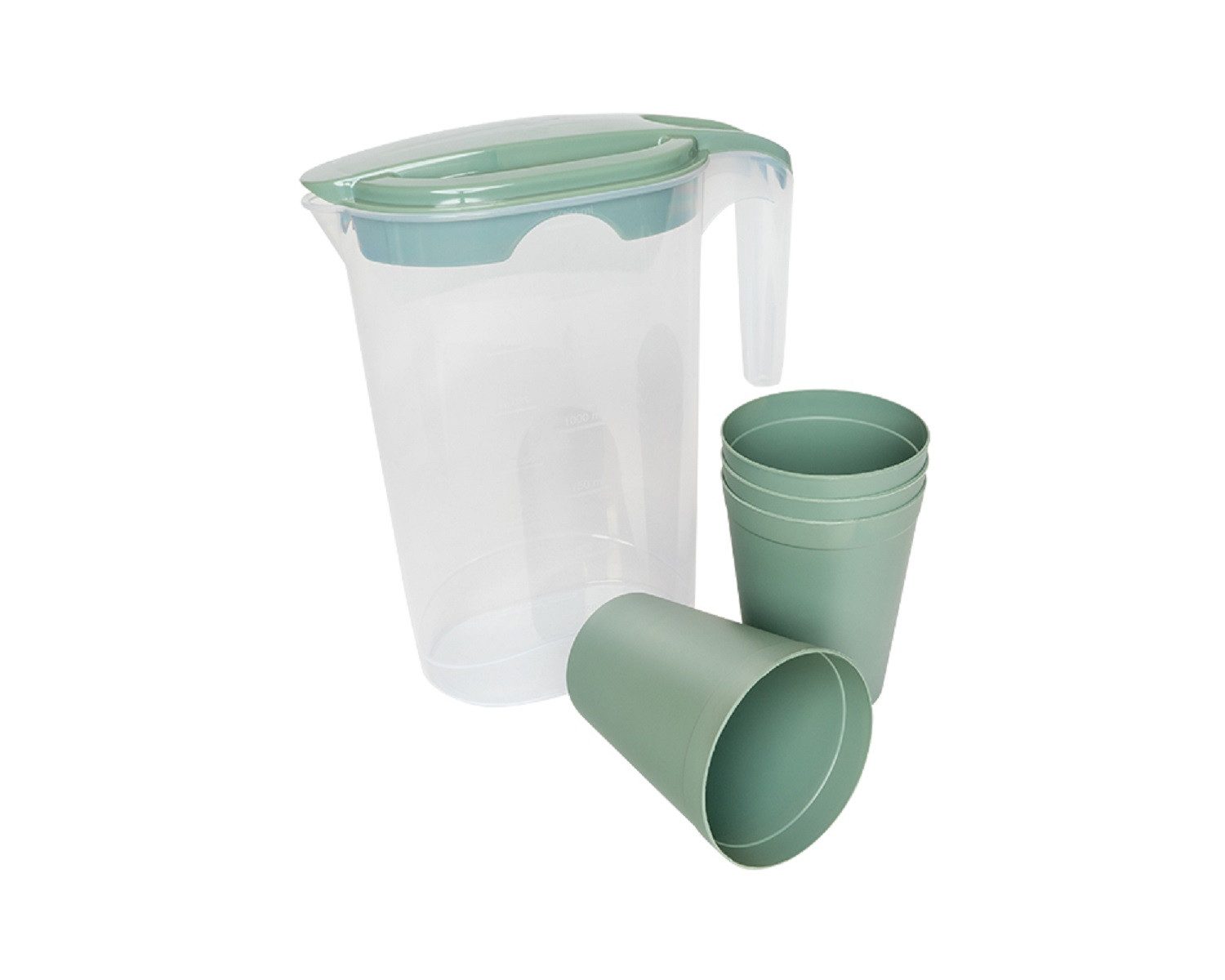 Michelino Karaffe 5-teiliges Karaffen-Set: Karaffe mit 4 Bechern aus Kunststoff