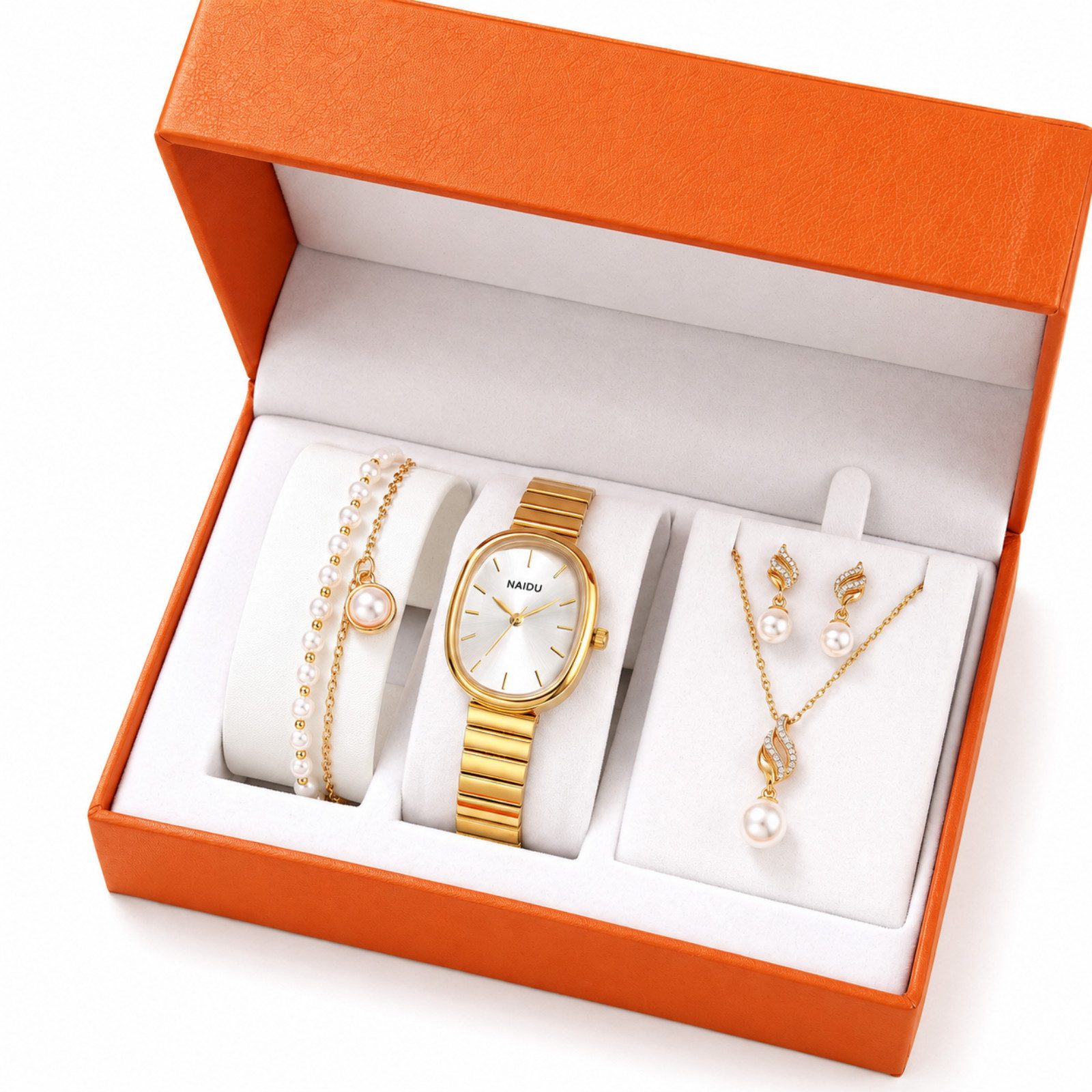 Luckice Quarzuhr Geschenk Damen Armbanduhr Armband Halskette Ring Ohrring Schmuck Set, (Elegant Analog Quarz Uhr mit Digital Zifferblatt .Frauen Mädchen Strass Quarzuhr für Weihnachten Bracelet Jewelry Set.Damengeschenke, Weihnachten, Valentinstag, Hochzeitstag, Muttertag,Lehrertag, 5-tlg., Geburtstage usw Es kann als Schmuckdisplay,Brautschmuckzubehör), Kunstfotos usw.verwendet werden.Hochwertige Geschenkbox