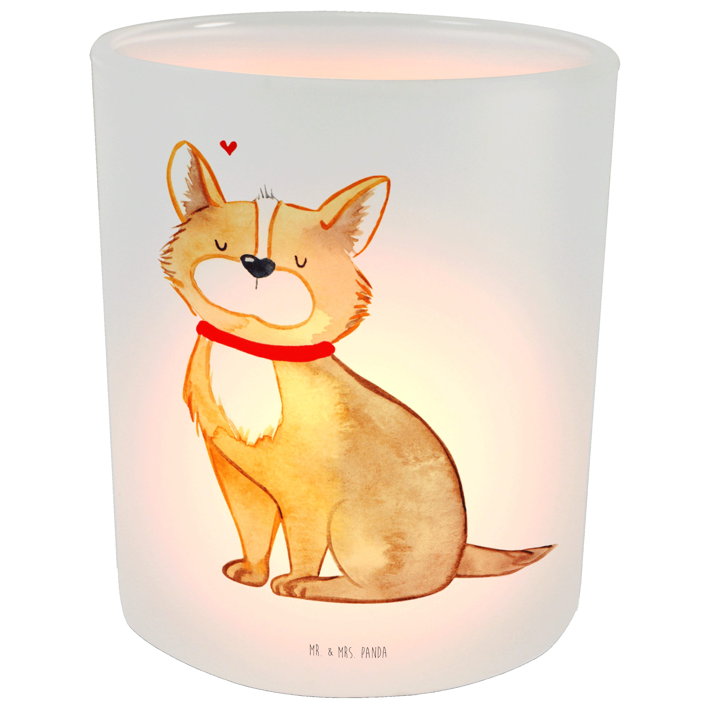 Mr. & Liebe, (1 Hundeglück Hundebesitzer, Geschenk, Transparent Vier Windlicht Herz, Mrs. Panda - - St)