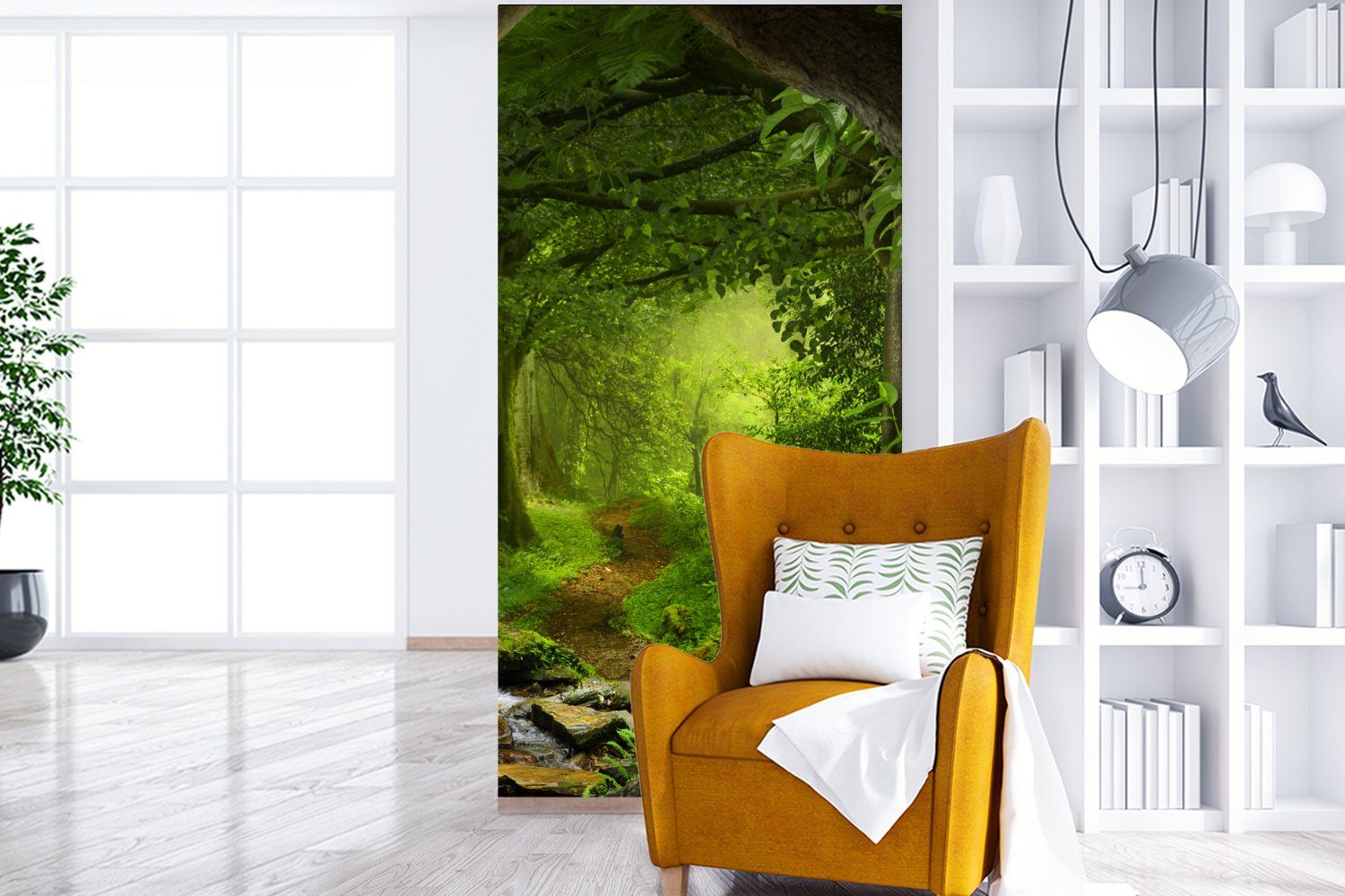 (2 - Fototapete bedruckt, Vliestapete Tropisch Natur Schlafzimmer - Küche, Pflanzen, St), für Grün Matt, Wohnzimmer - Fototapete MuchoWow Dschungel -