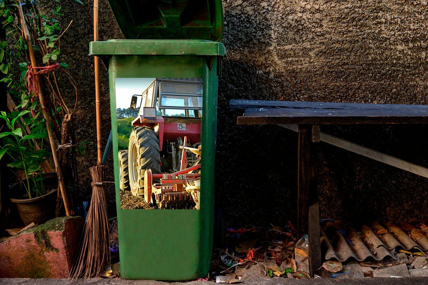 Ein St), Traktor Container, MuchoWow ein Mülltonne, Mülleimer-aufkleber, Sticker, Feld Abfalbehälter pflügt (1 Wandsticker