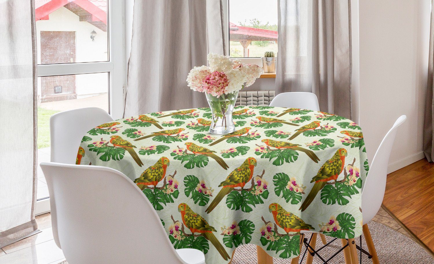 Abakuhaus Tischdecke Kreis Tischdecke Abdeckung Philodendron für Floral Esszimmer Dekoration, Papagei Exotischer Küche