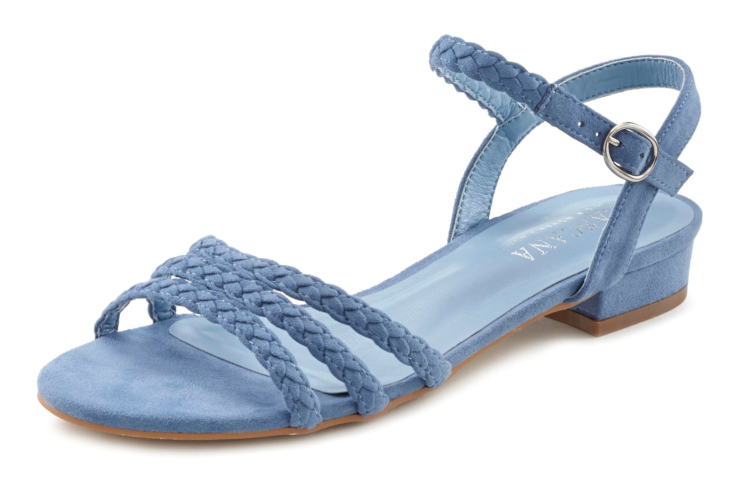 Sandale hellblau LASCANA mit Sommerschuh geflochtenen Sandalette, VEGAN Riemchen